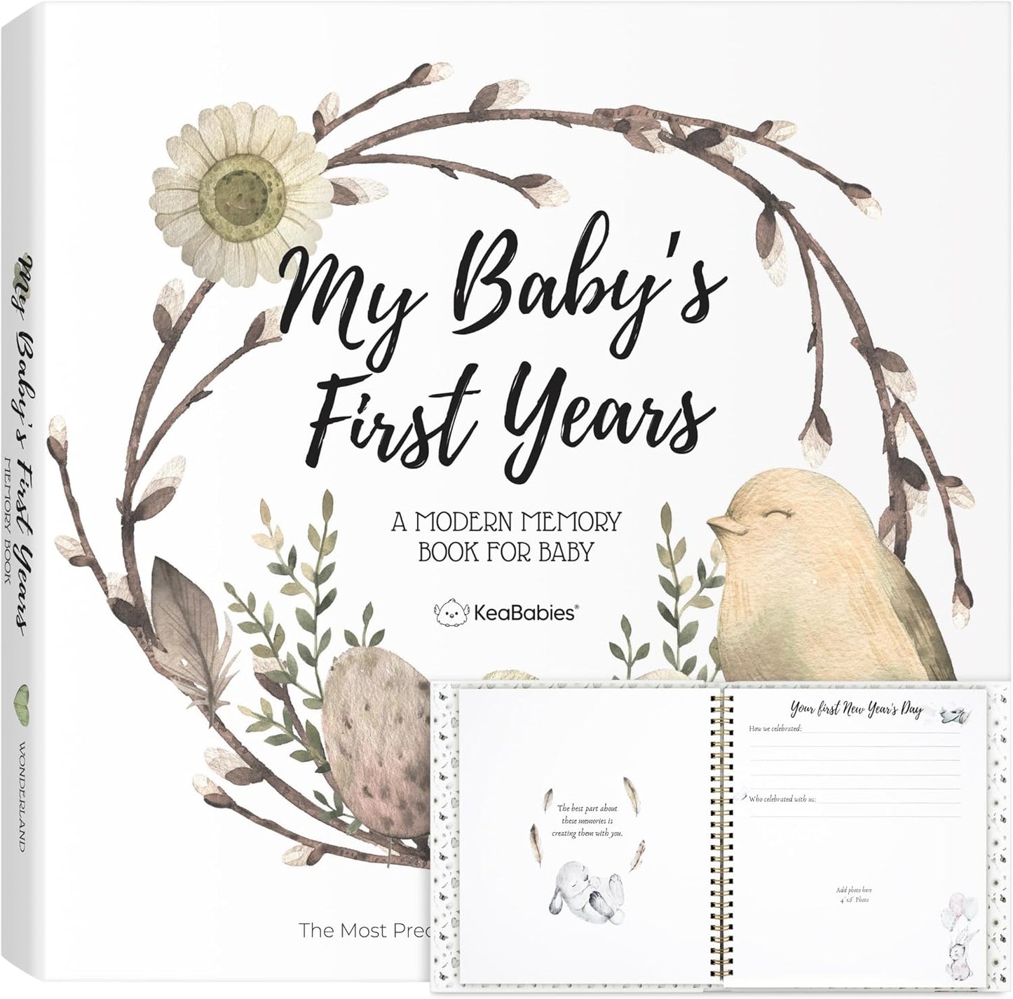 First 5 Years Baby Memory Book Girl, Boy - 90 Pages Hardcover First Year Milestone Keepsake Book, Newborn Scrapbook for New Parents, Minimalist Photo Album Journal, Gift for Baby Shower (WonderLand)