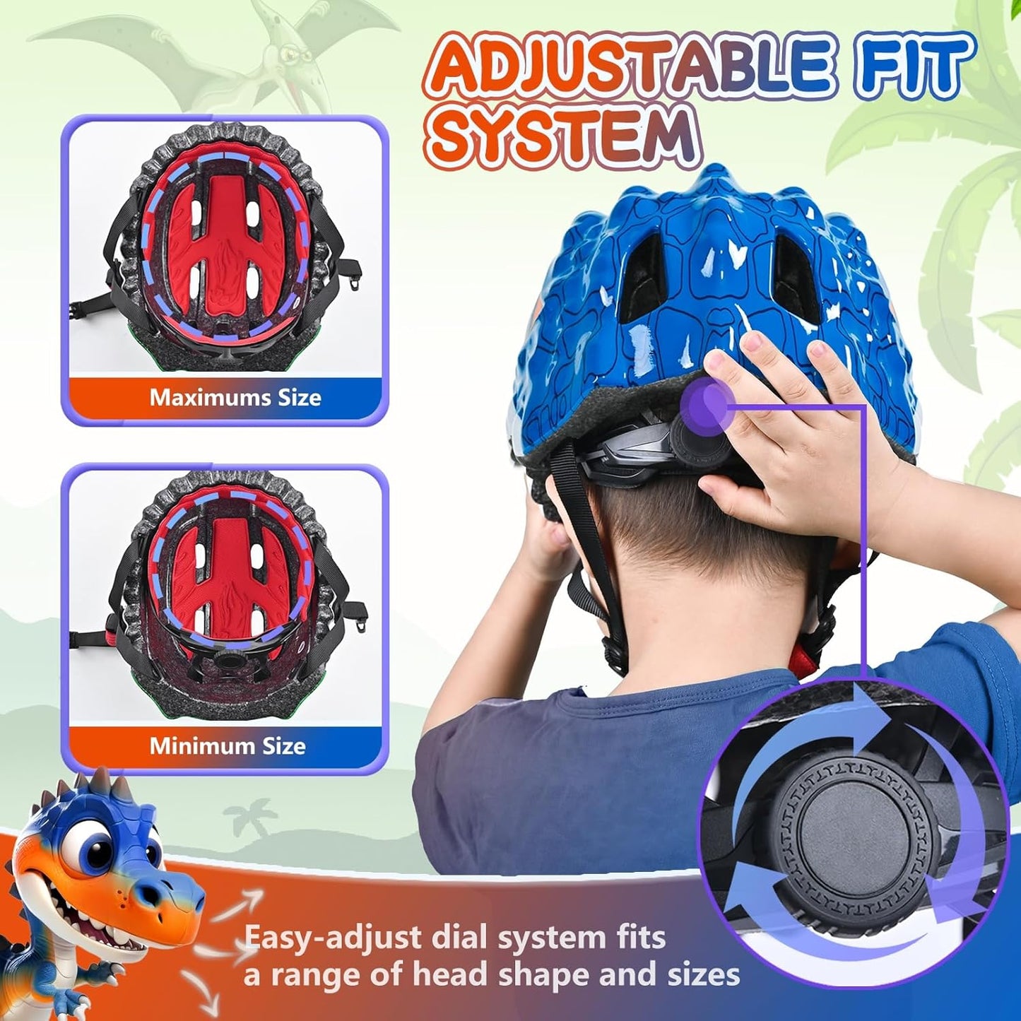 Toddler/Kids Bike Helmet Set for Boys Girls 3D Adjustable Kids Helmet Protective Gear Set Knee Elbow Wrist Pads and Multi-Sports Skateboard Scooter Cycling Roller Balance Bike