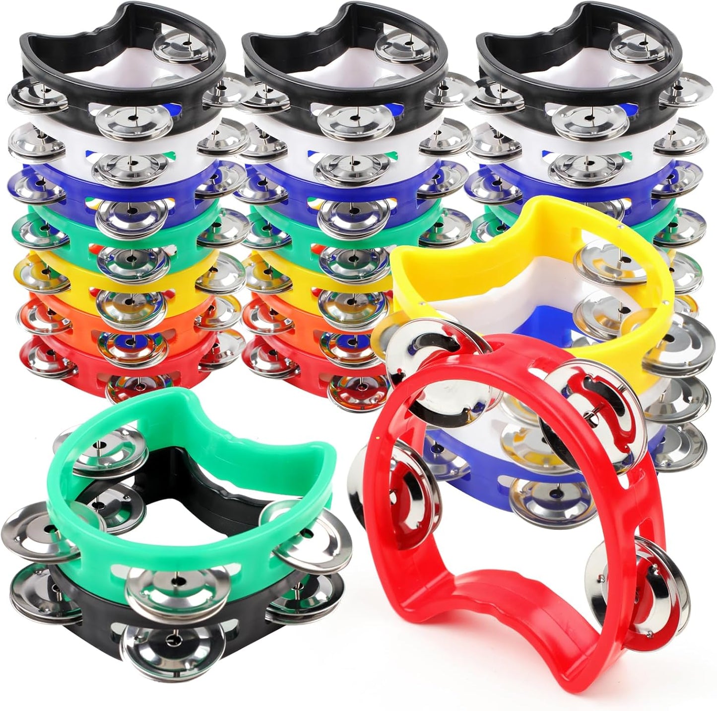27 Pack Plastic Percussion Tambourine Hand Tambourine Bells, Mini Percussion Tambourines Bulk Hand Held Percussion Drum Musical Rhythm Instrument for Adults Kids Party Supplies(7 Colors)