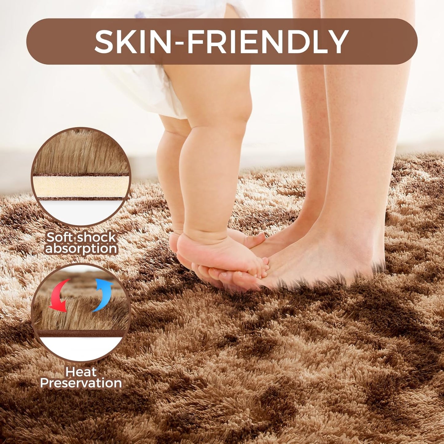 Ultra Soft Rug for Living Room, 9X12 Fluffy Shag Area Rug for Bedroom, Modern Shaggy Carpets Fuzzy Rug for Teens Dorm Nursery Home Decor Aesthetic, Upgrade Anti-Skid Durable, Tie-Dyed Coffee