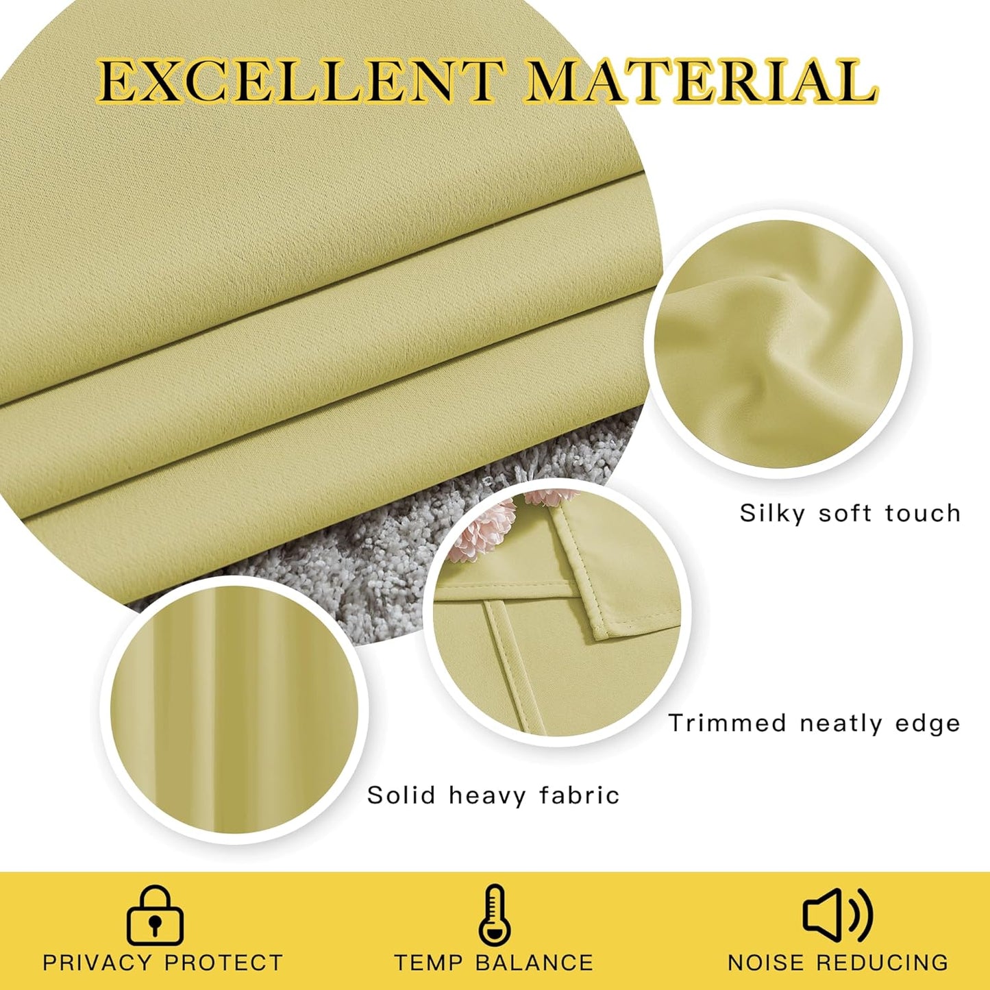 NICETOWN Room Darkening Curtains 90 inch Length - Triple Weave Energy Saving Thermal Insulated Solid Grommet Room Darkening Draperies for Bedroom/Living Room (1 Pair, W46 x L90, Paler Yellow)