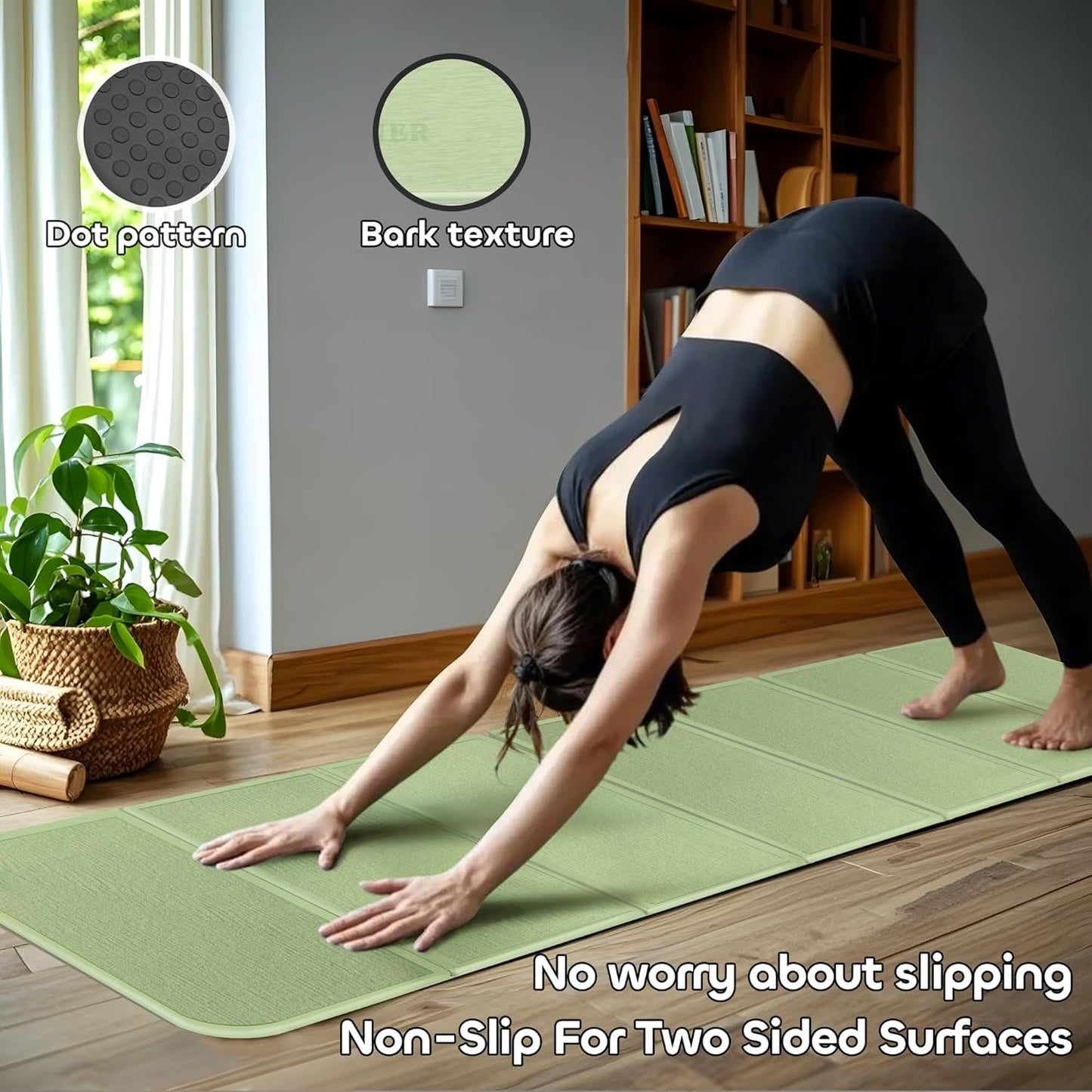 Foldable Yoga Mat 12mm Extra Thick Joint Protection,Portable Design for Travel/Pilates/Board/Camping,Environmental Sports Mat Non-Slip Gym Mat,Odorless POE Material