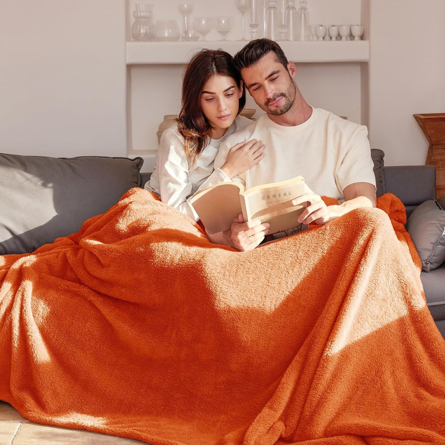 Exclusivo Mezcla Soft Fleece Throw Blanket for Couch, Super Soft Velvet Plush Bed Blanket, Fuzzy Cozy and Warm for All Seasons, 50x60 Inches, Burnt Orange