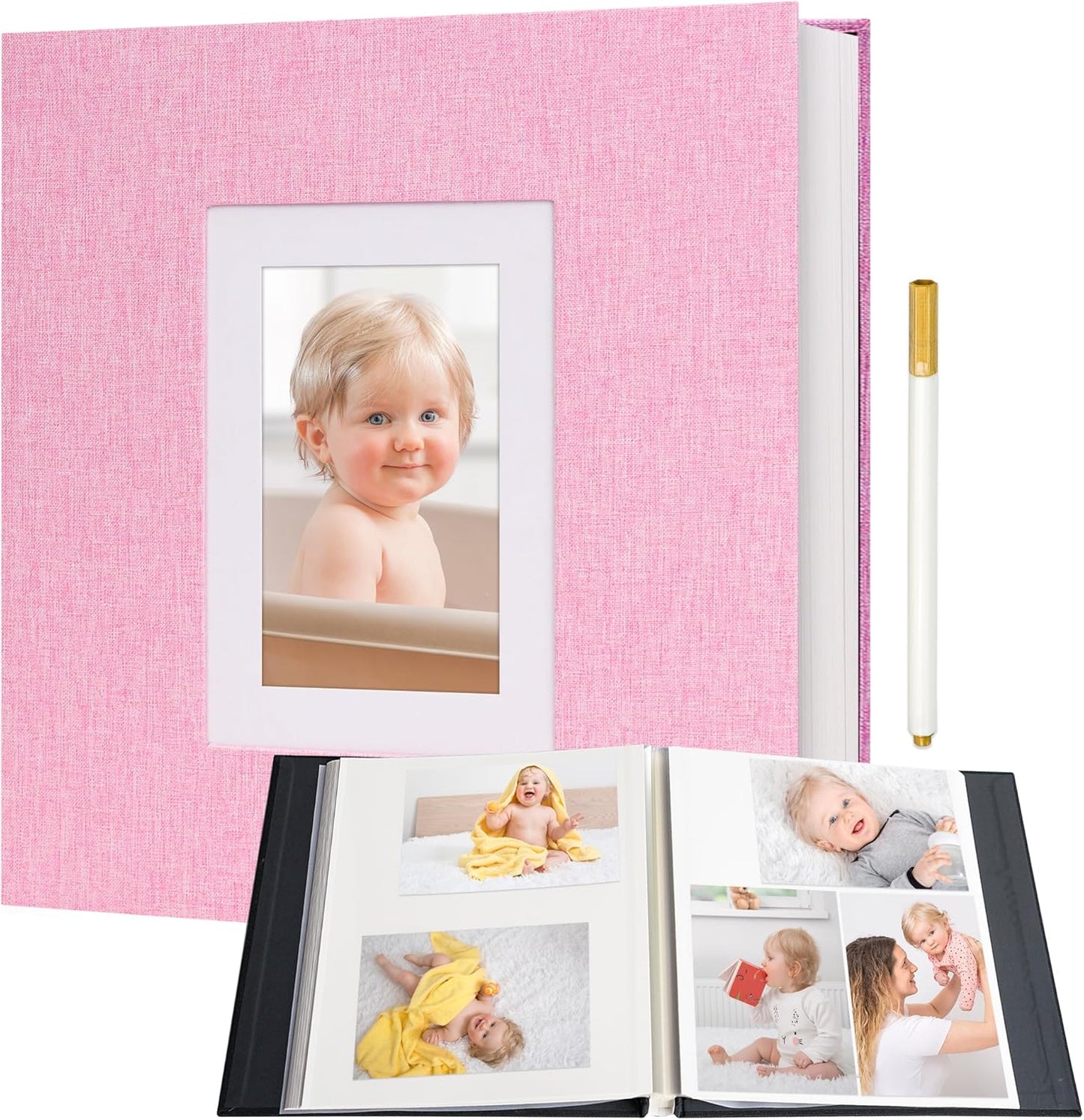 Vienrose Photo Album Self Adhesive for 2x3 4x6 5x7 8x10 Pictures DIY Scrapbook 60 Blank Pages Linen Cover Memory Book for Wedding, Baby Growth, Travel, Pink