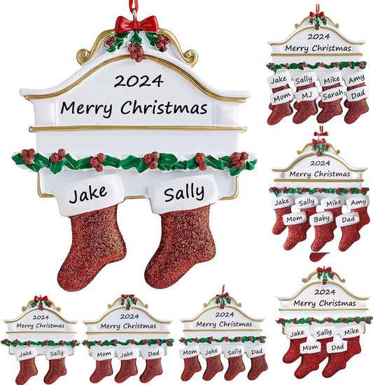 Personalized Christmas Ornaments 2025 Family of 2/3/4/5/6/7/8 Custom Christmas Stocking Ornament with Names Customized Ornaments for Xmas Tree,Family of 2