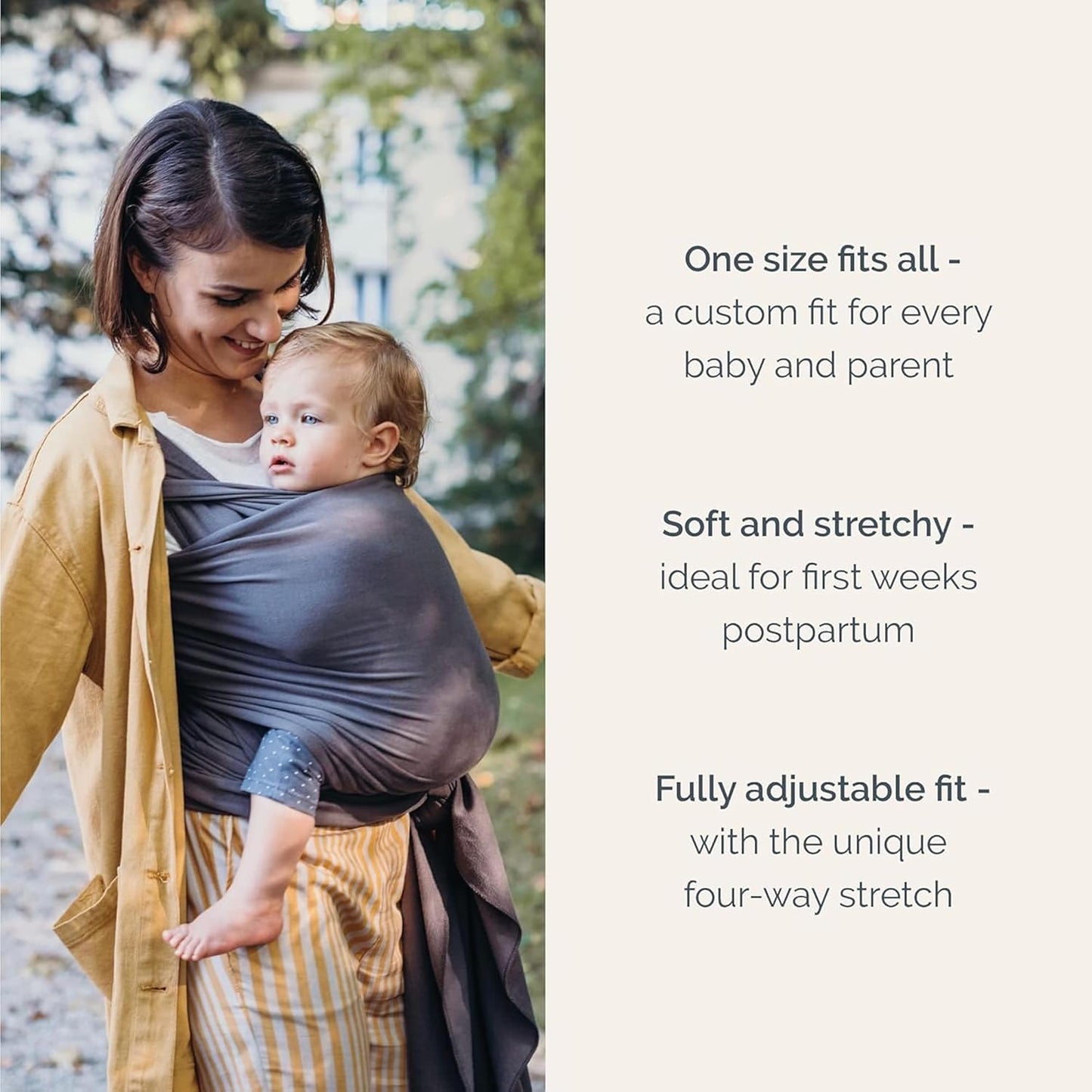 Boba Baby Wrap Carrier – Original Baby Sling Carrier for Newborns (7–35 lbs), Soft, Secure, Hands-Free & Ergonomic, Ideal for Comfortable Bonding, New Parents (Organic Dark Grey)