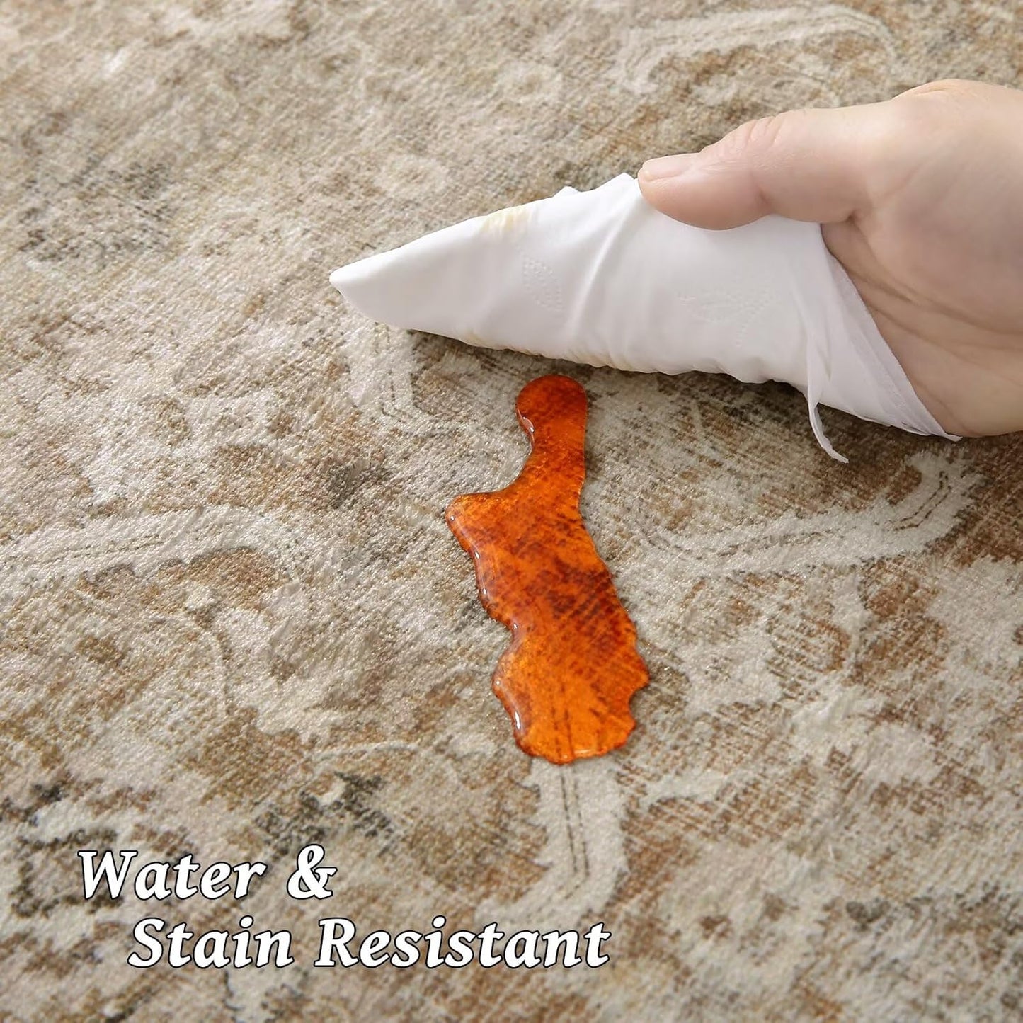 Washable 6x9 Area Rugs for Living Room, Boho Non-Slip Silicone Backing Large Rugs for Bedroom Dining Room Nursery Office, 0.3" Neutral Oriental Throw Carpet with 0.16" Cushioning Pad, Brown/Multi