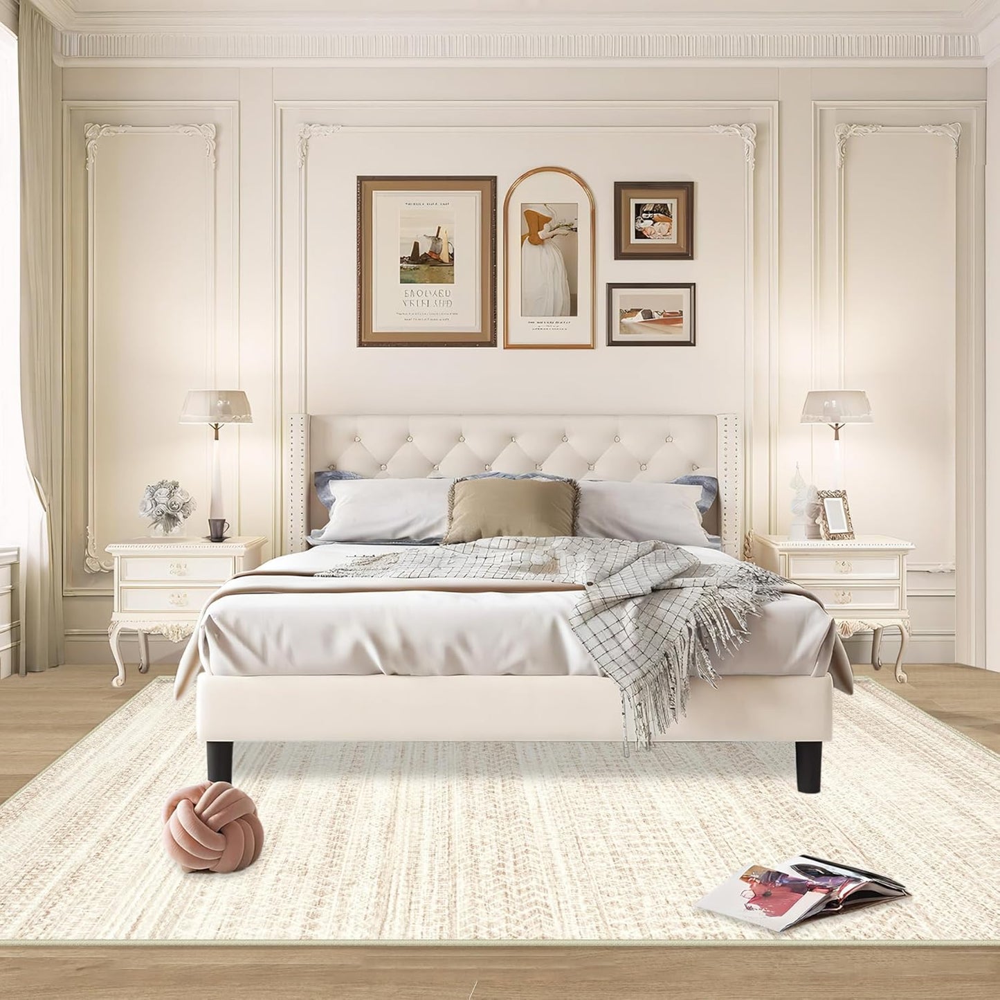 Large Living Room Area Rug 9x12, Machine Washable Vintage Boho Moroccan Rugs Geometric Neutral Rug Non-Shedding Low Pile Distressed Farmhouse Carpet for Bedroom Dining Table Office(9'x12',Ivory Beige)