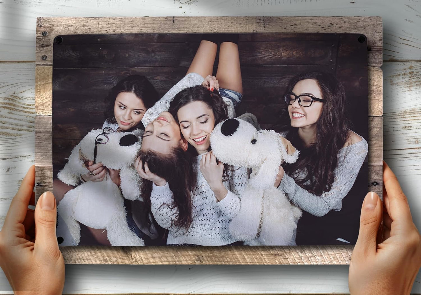 MUNDAZE Custom Portrait Metal Print on Reclaimed Wood Pallet Frame – Personalized Family Photo Gift – Glossy Aluminum Wall Art Keepsake – Made and Shipped in USA (10 x 8)