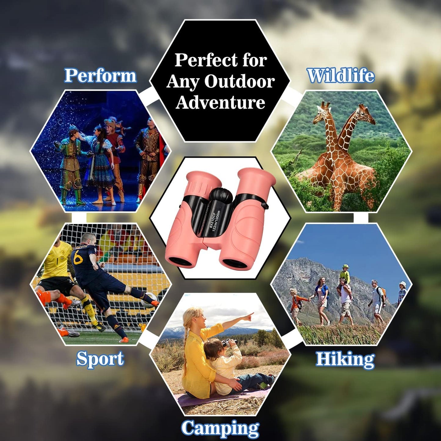 Pink Binoculars for Kids Ages 4-12, Durable & Lightweight Outdoor Telescope for Girls, Educational STEM Toy with Clear Vision, Adjustable Focus, Carry Bag (Perfect for Bird Watching, Camping, Travel)