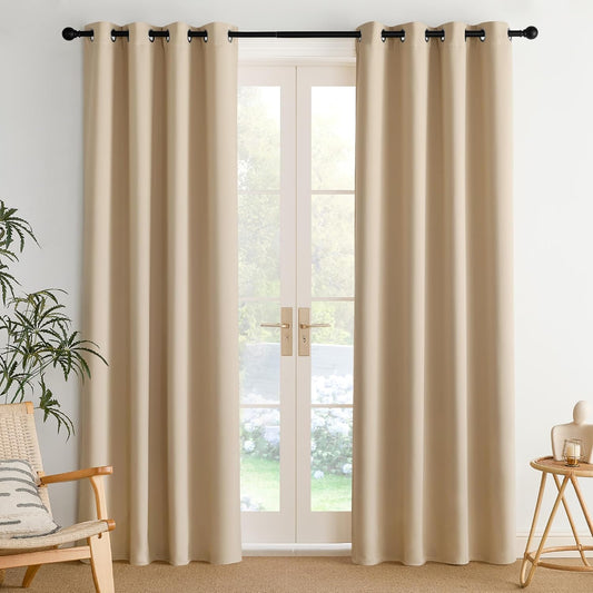 NICETOWN Biscotti Beige Blackout Thermal Grommet Curtains 2 Panels Set, W52 Soundproof Light Blocking Shades for Living Room, Bedroom, Window, Girls Room - Breathable, W52 x L84