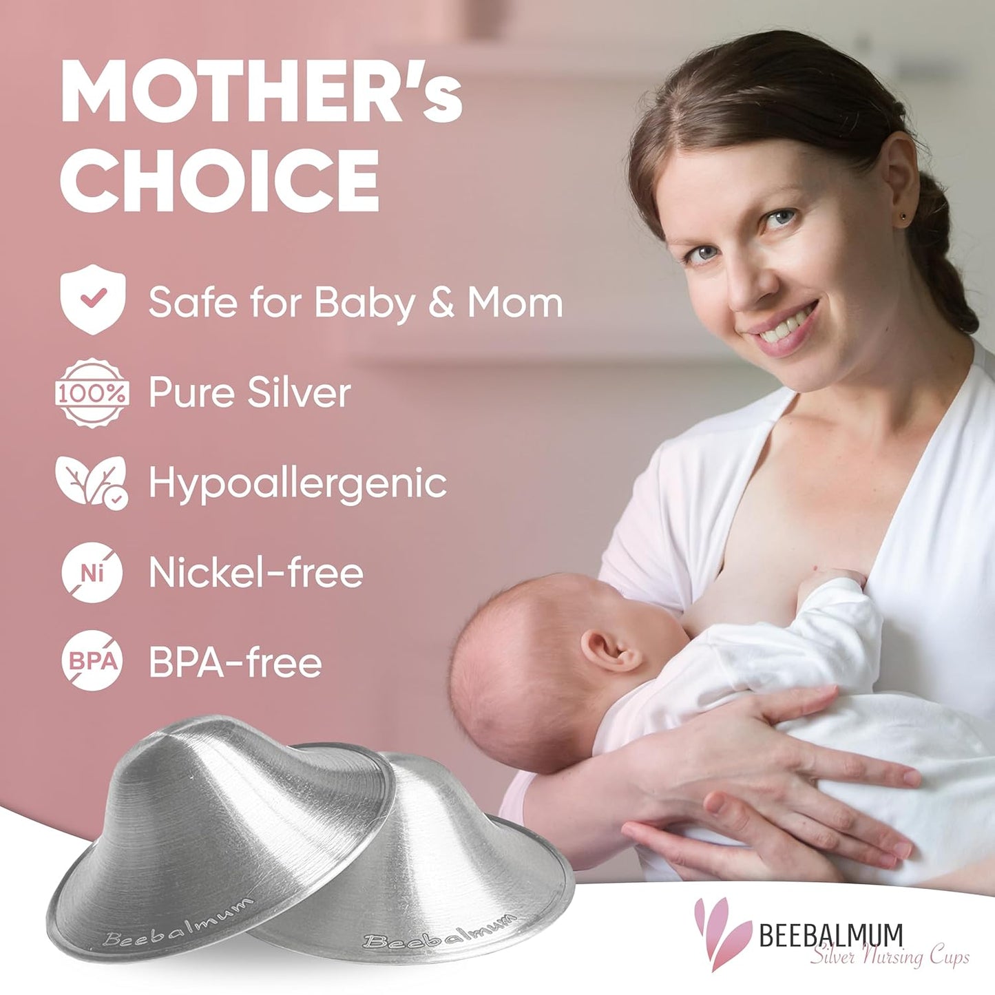 The Original Silver Nursing Cups, Nipple Shields for Breastfeeding Newborns, Protect & Soothe Nursing Nipples, 925 Silver, Regular Size