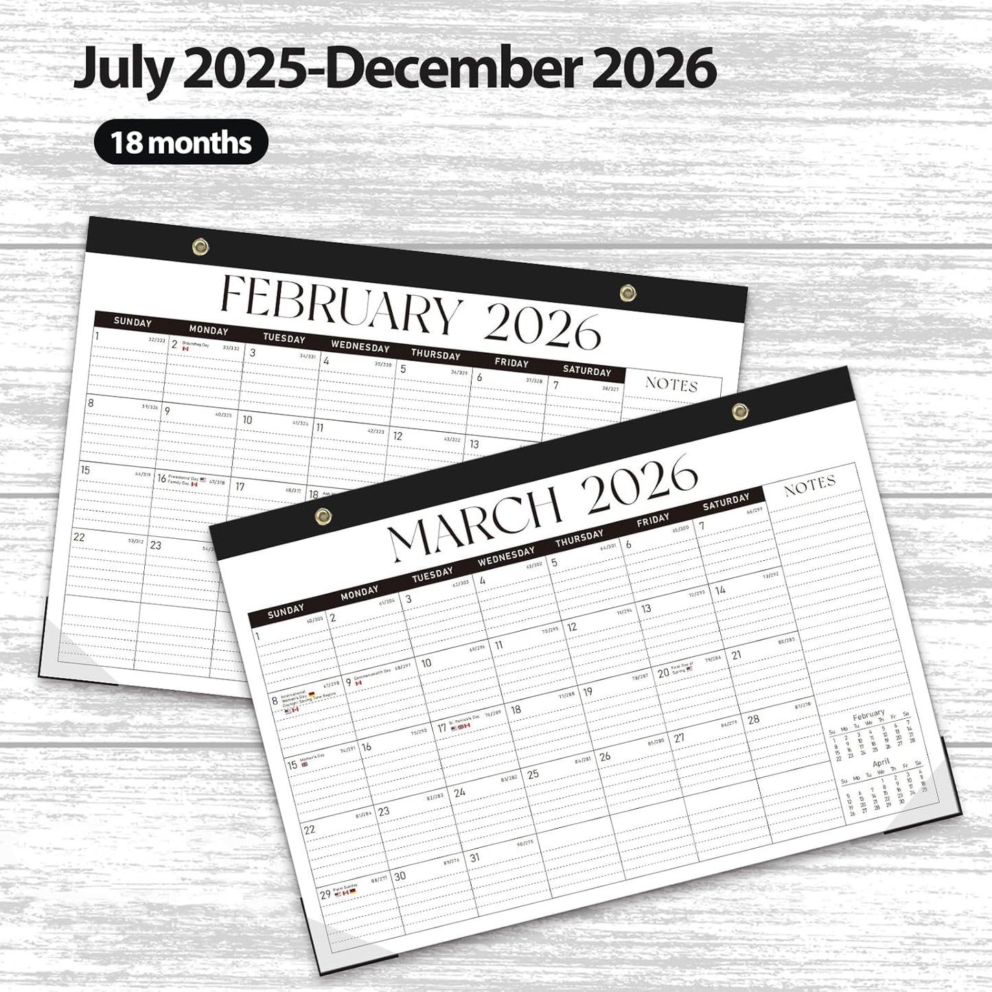 Desk Calendar 2025-2026, Monthly Desktop Large Calendar Runs Until December 2026 17" x 12" Desk Wall Planner for Family Office Teacher School, Black-White