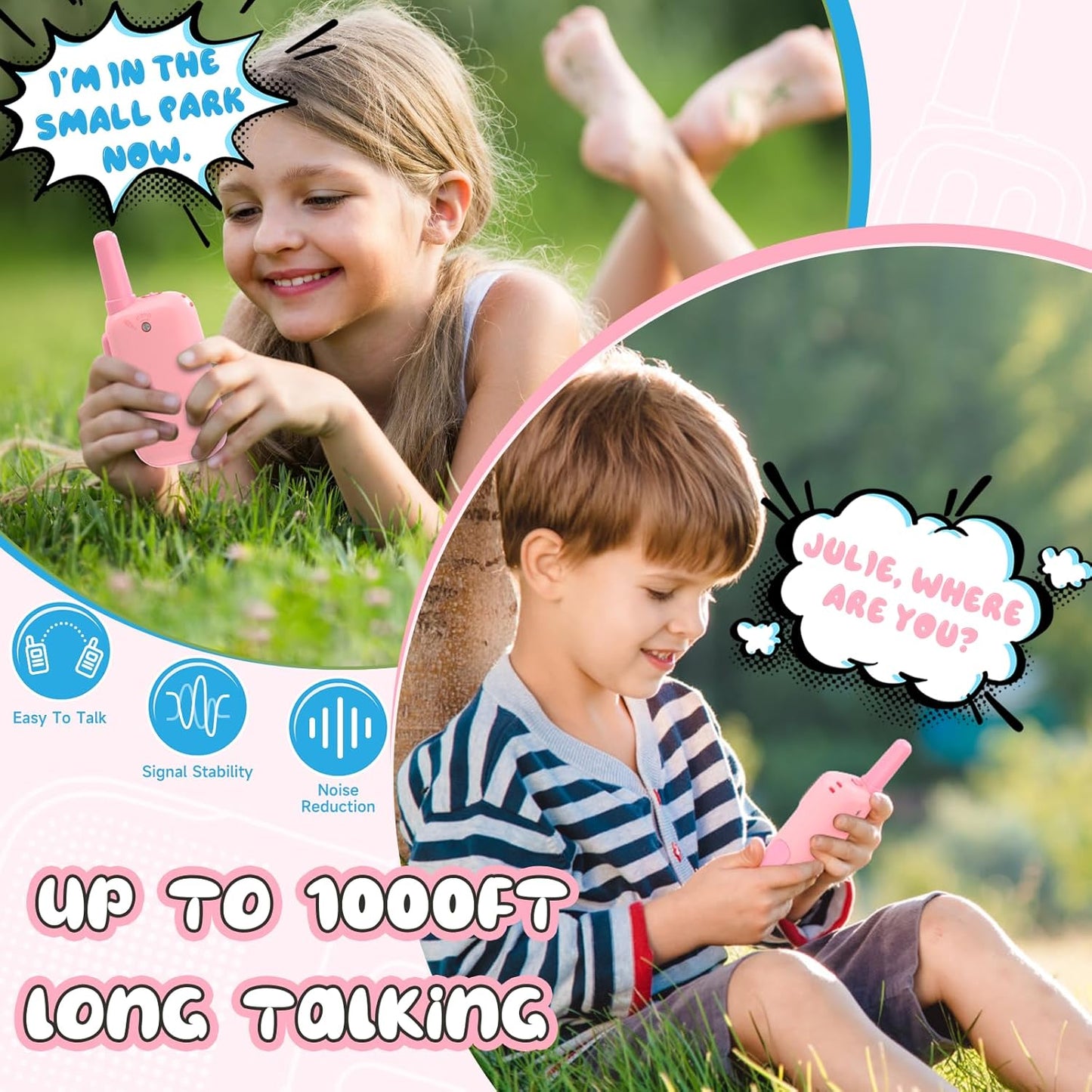 Toys for 3-12 Year Old Boys Girls, Walkie Talkies for Kids 2 Channels 2 Way Radio Toy…, Pink, WTK08
