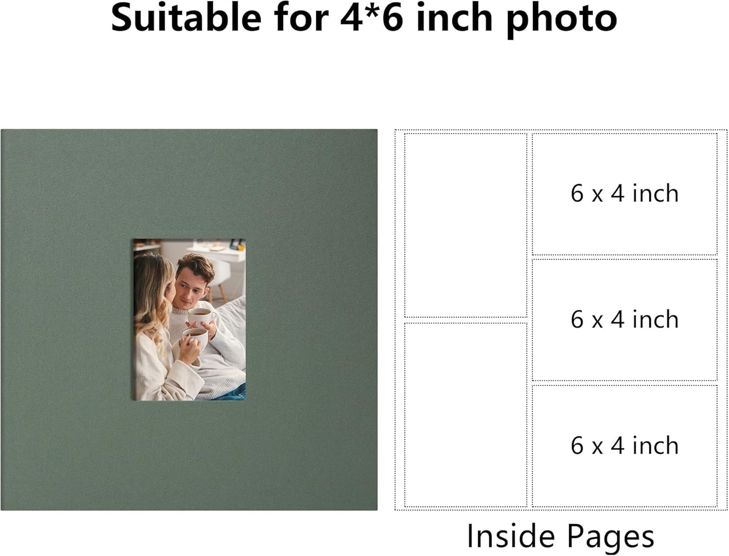 Photo Album 4x6 Pictrues 600 Pockets Linen Cover with Front Window Large Picture Book for Family Travel Wedding and Memory Keepsake Organizer Gray Green