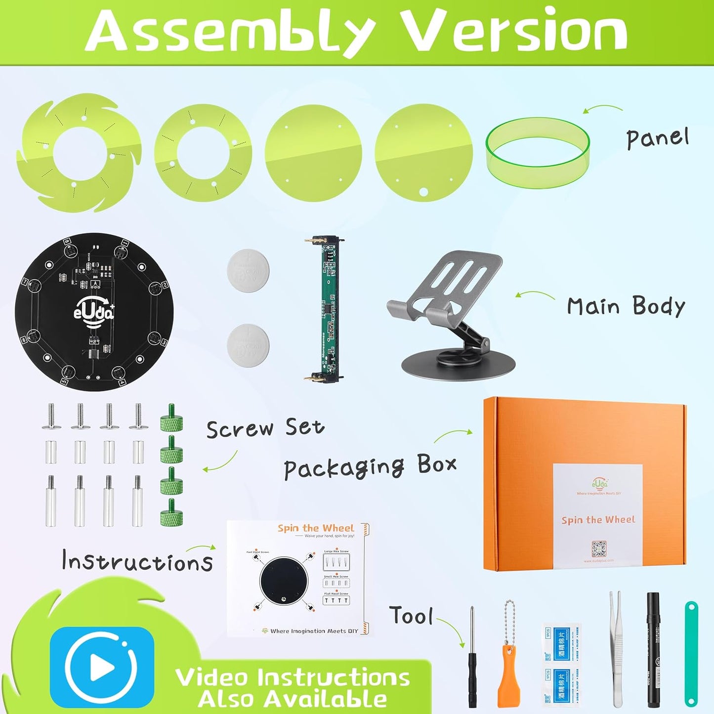 STEM DIY Toys Hand Assembly Electronic Spin The Wheel | Science Craft Kit for Kids Ages 8-9-10-11-12-13-14-15+ Years Old | Educational Gifts for Boys&Girls | Video Guide | (Fire Wheel-Phantom Color)