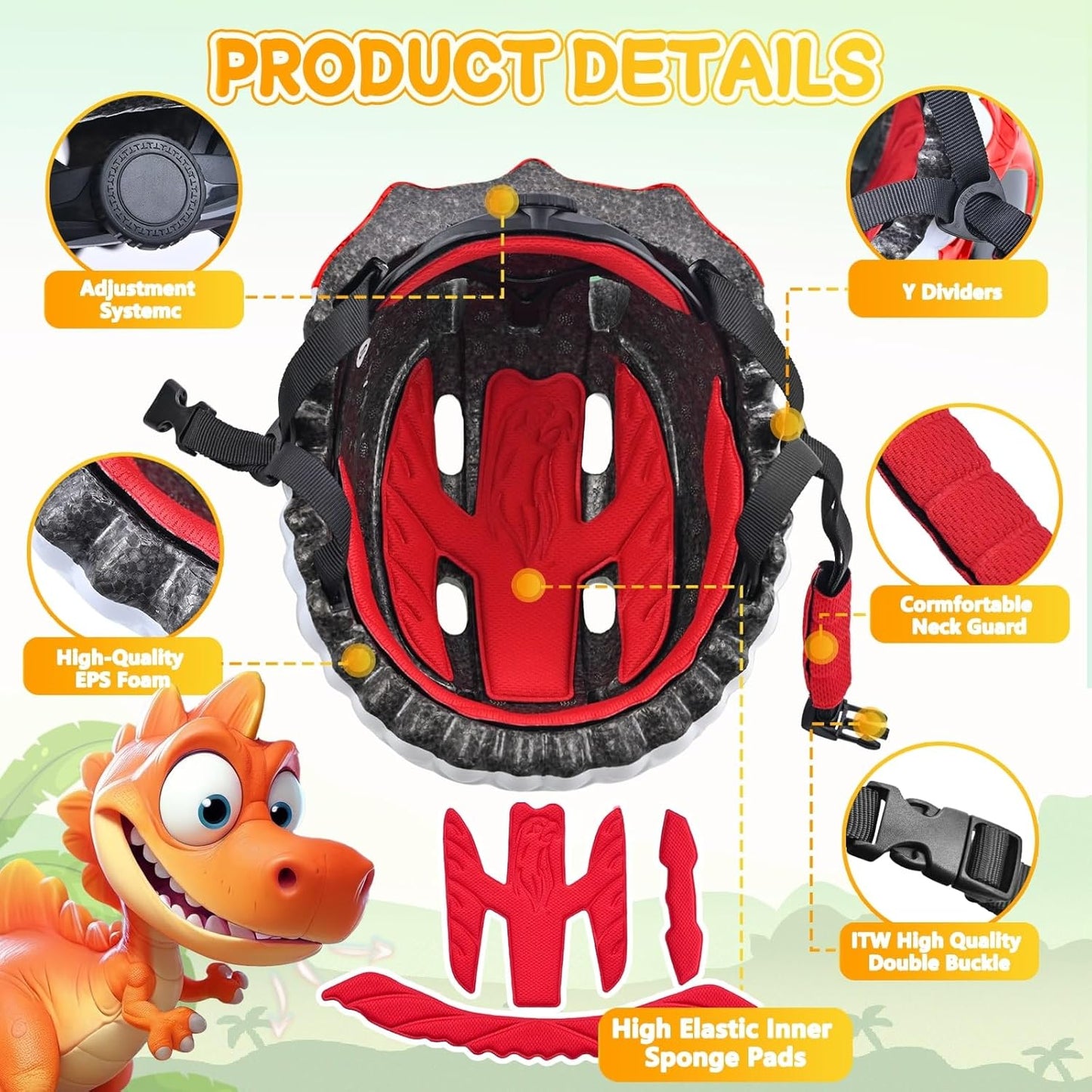 Toddler/Kids Bike Helmet Set for Boys Girls 3D Adjustable Kids Helmet Protective Gear Set Knee Elbow Wrist Pads and Multi-Sports Skateboard Scooter Cycling Roller Balance Bike