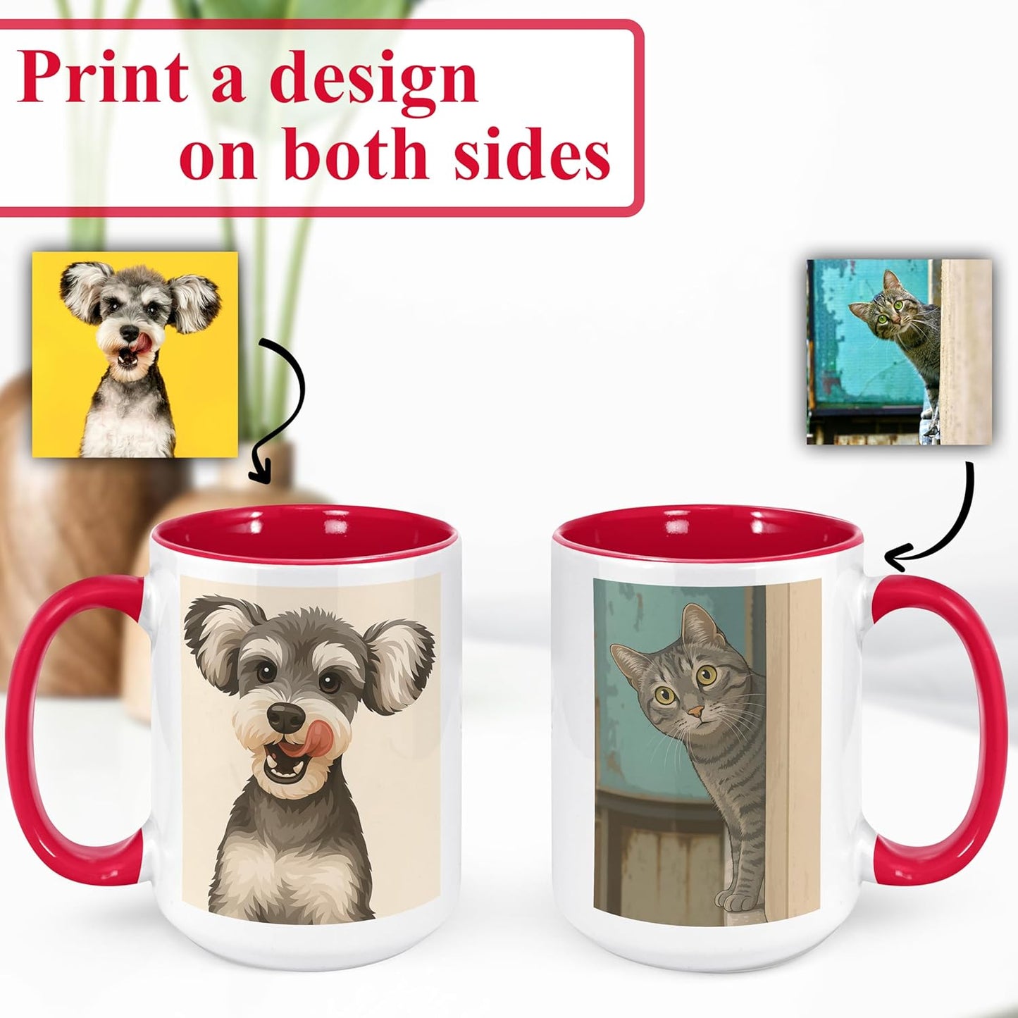 Personalized Coffee Mug, Custom Drawing Portrait Gift, Funny Customized Coffee Gift for Men & Women, Custom Mugs with Pictures, Red 15oz Customized Ceramic Tea Cup