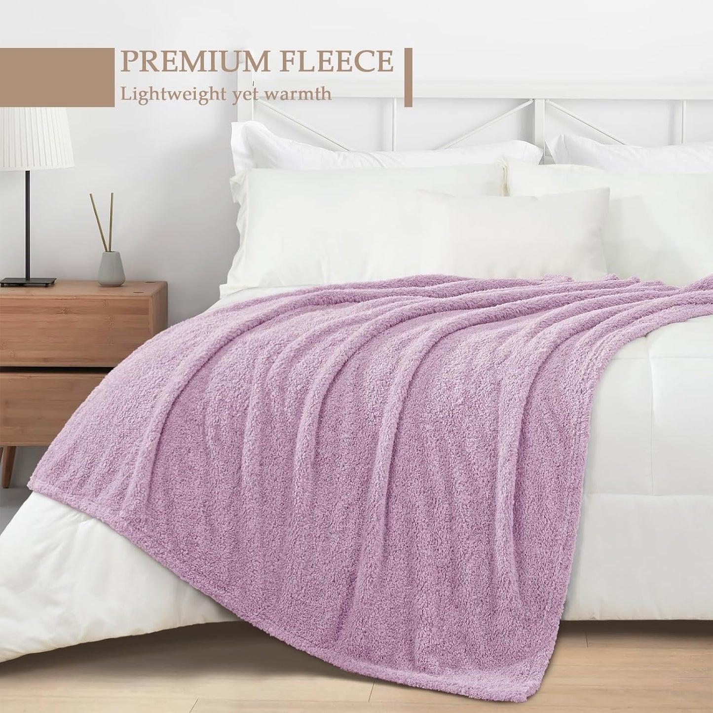 Exclusivo Mezcla Fleece Blanket for Couch, Soft and Cozy King Blankets for Women Men Girls Kids, Suitable for All Seasons, Light Purple, 90x104 Inches