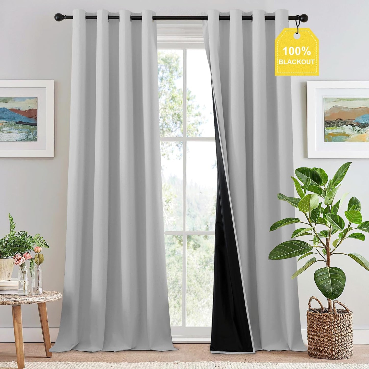 NICETOWN 100% Blackout Curtains 96 inches Long, Grommet Portable Blackout Travel Window Treatment Thermal Curtains Energy Saving for Bedroom/Home Theater, Off White W52 x L96, 2 Panels