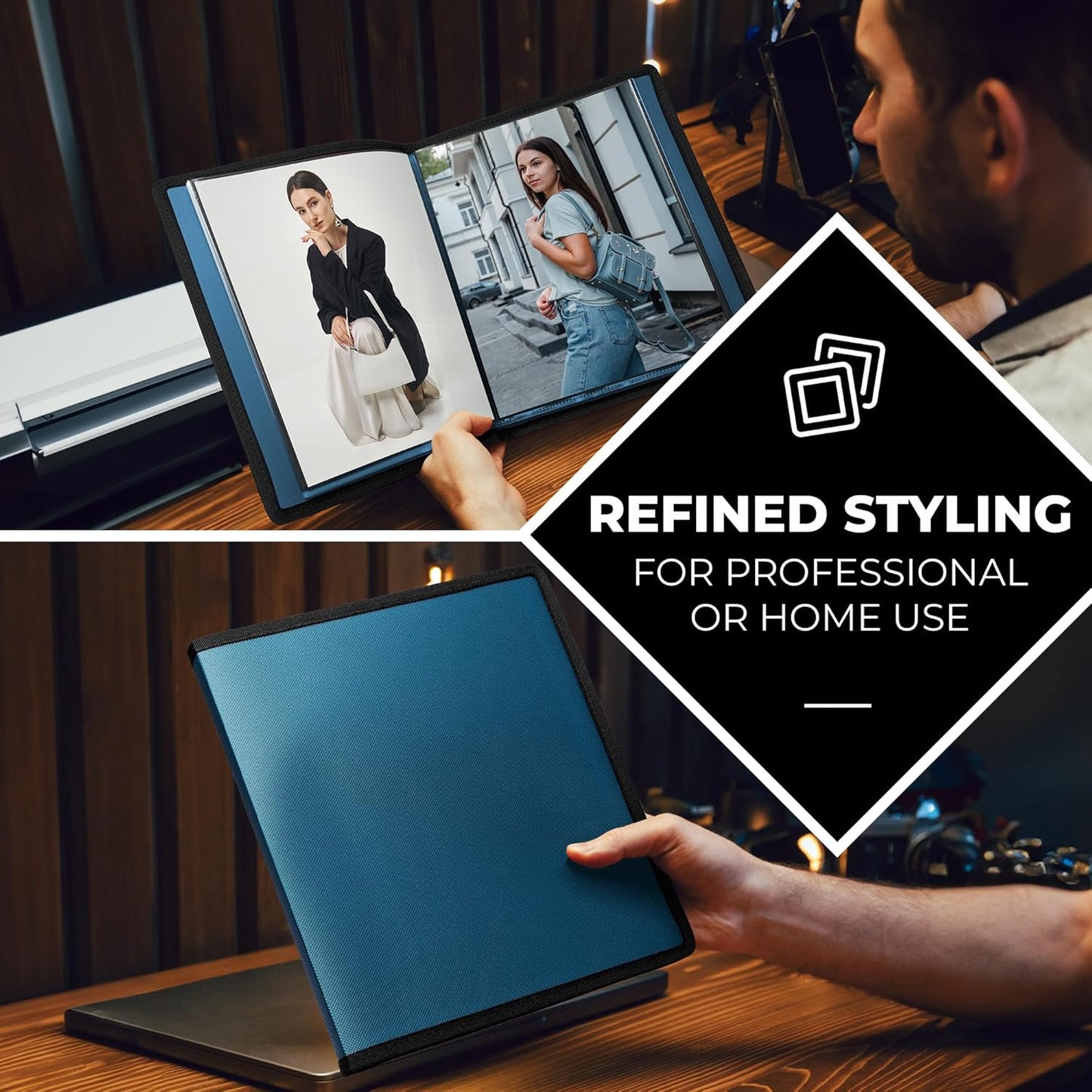 Dunwell Photo Album 8x10 (Blue) with Black Mounting Paper, 8 x 10 Photo & Art Portfolio Presentation Book, 24 Clear Sleeves, Each Shows 48 Pages, Professional Photography Book for Pictures, Artwork