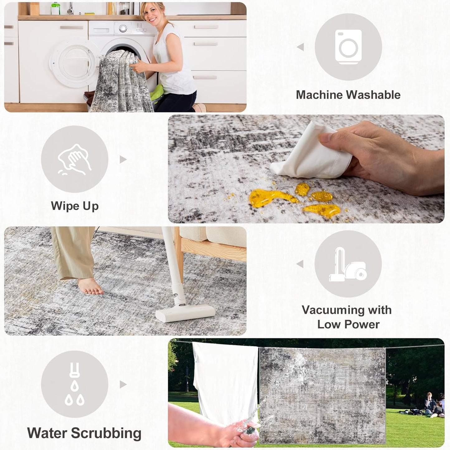 6x9 Area Rugs for Living Room - Washable Rug Modern Abstract Soft Large Neutral Non-Slip Carpet Indoor Floor Thin Carpets for Bedroom Dining Room Farmhouse Nursery Home Office Brown Black Grey