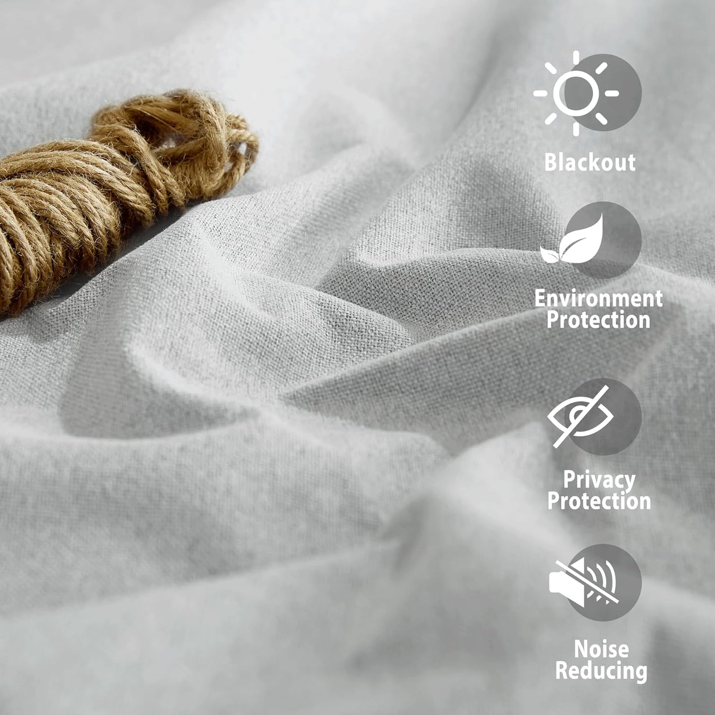 NICETOWN 100% Absolutely Blackout Faux Linen Curtains with Thermal Insulated White Liner, Greyish White, W52, 2 Pieces, Noise Reducing Faux Linen Look Curtains for Windows 95" Length for Classroom