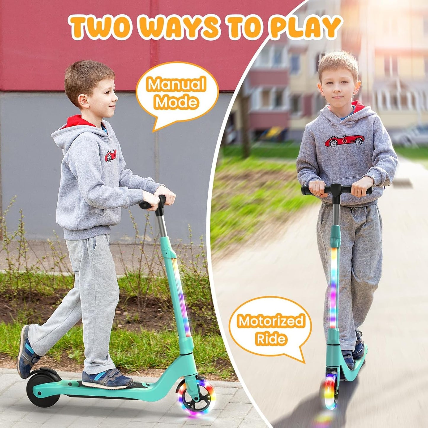 CBD Electric Scooter for Kids, 6 Mph Top Speed, Up to 5 Miles Range, 5.3" Solid Tires Wheel and Front Light, Kick Scooter Adjustable Height for Kids Age 6-12