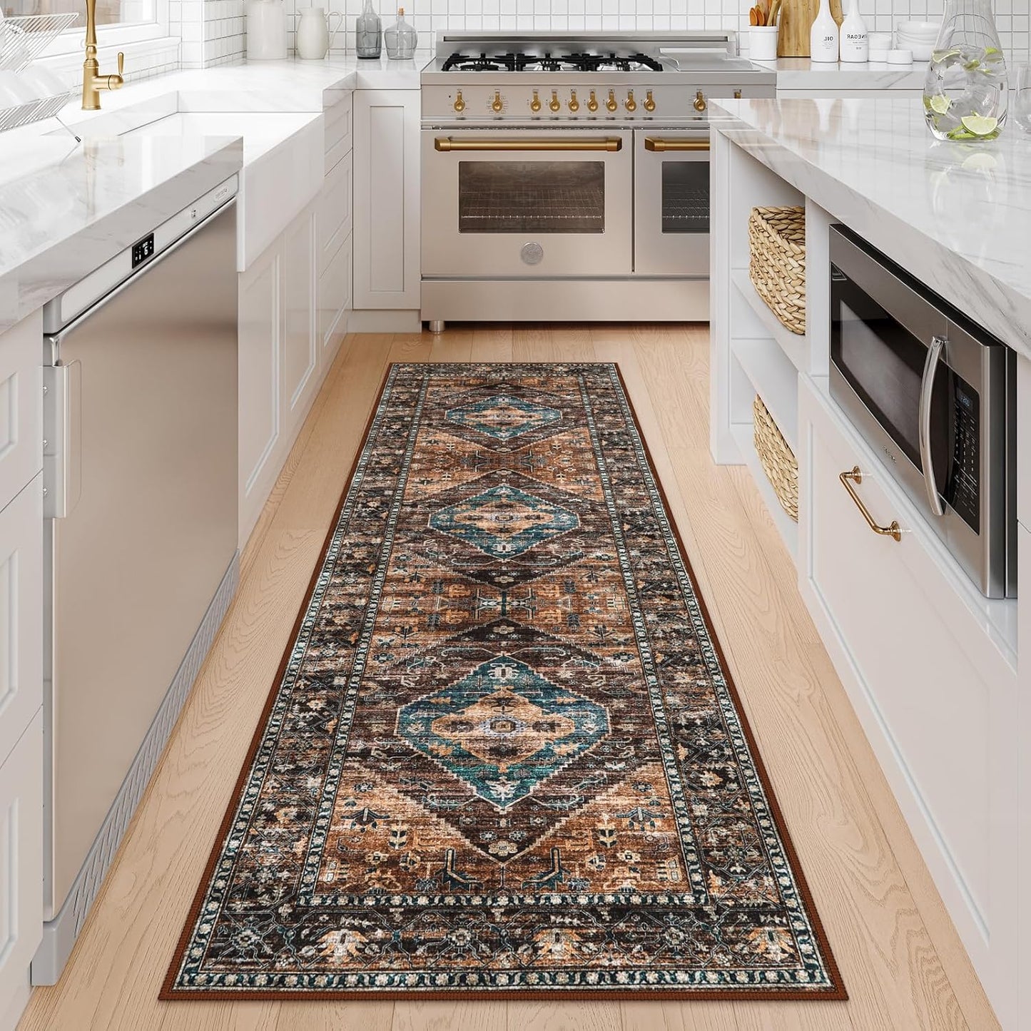 Lahome Hallway Runner Rug - 2x6 Washable Non-Slip Carpet Runner, Throw Untra-Thin Stain Resistant Kitchen Carpet, Vintage Medallion Print Non-Shedding Mat for Bedroom Entryway Bathroom