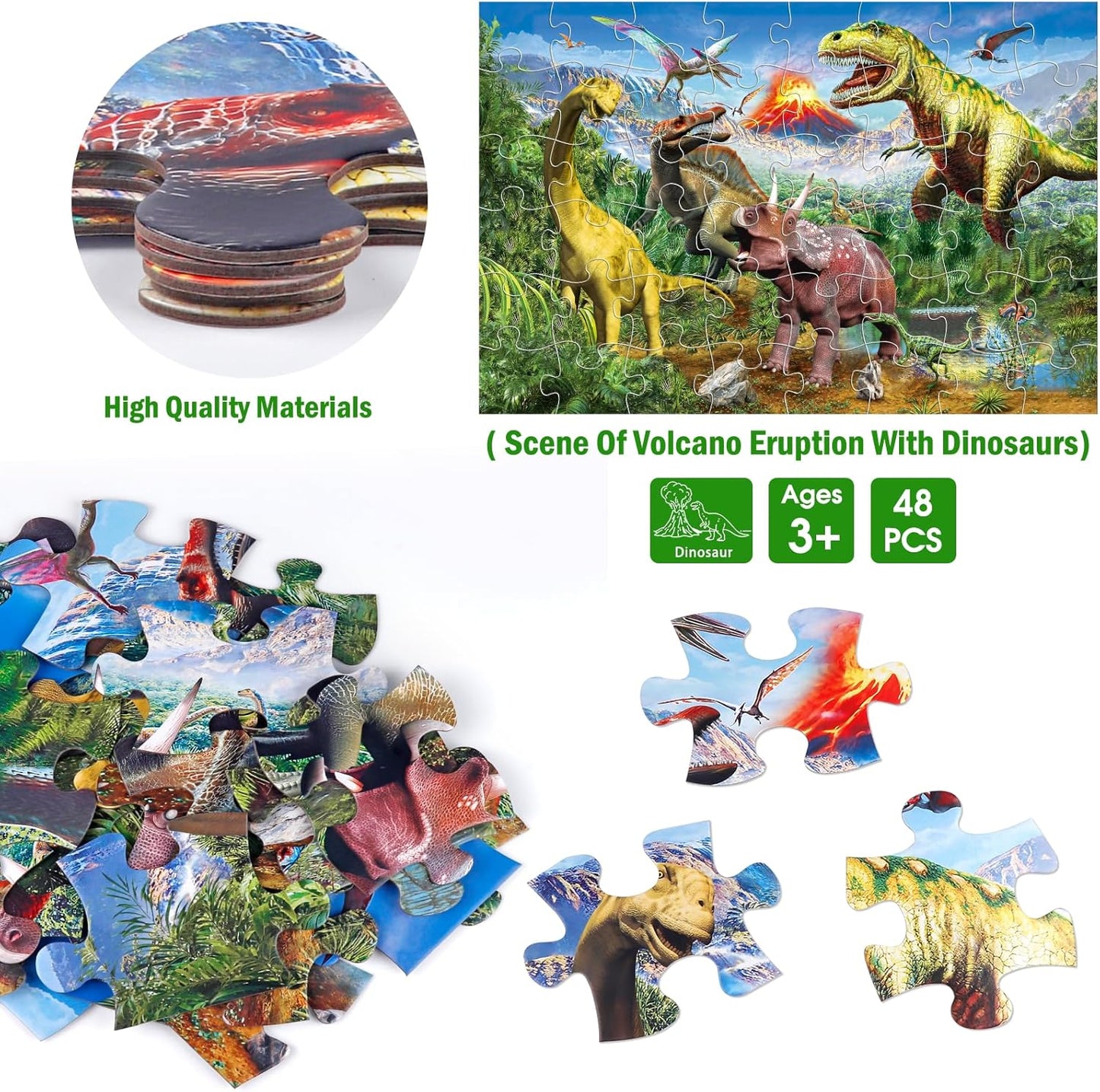 Jumbo Floor Puzzle for Kids,48 Piece Volcano Dinosaur Large Jigsaw Puzzles, Fun Educational Toy for Toddlers Ages 3-5,Preschool Learning Gift for Boy Girl Ages 4-8