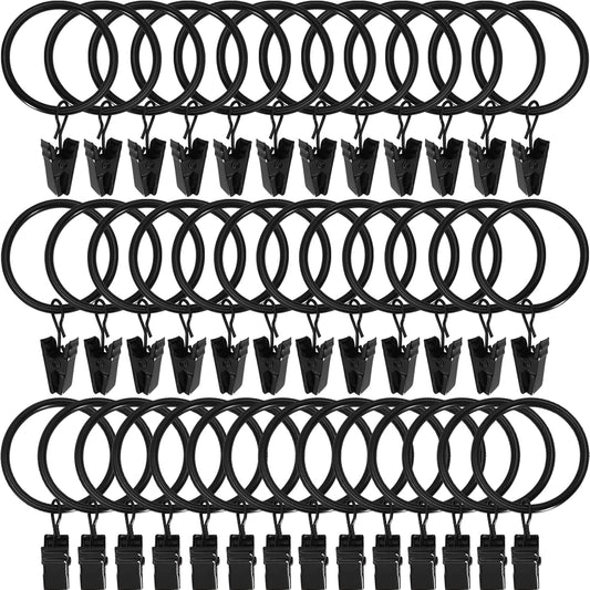 44 Pack Black Curtain Rings with Clips, Curtain Hooks Hangers Clip Rings for Hanging Drapes Bows Hat, Drapery Rings 1 in I D, Fits up to 5/8 in Diameter Curtain Rod.