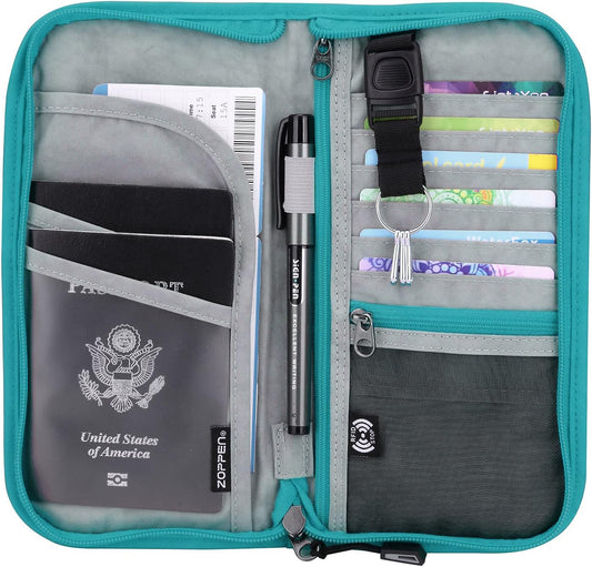 ZOPPEN Passport Holder Family RFID Passport Wallet, Passport Holder Women/Men, Travel Wallet Documents Organizer Zipper Case with Removable Wristlet Strap, Travel Essentials for Flying