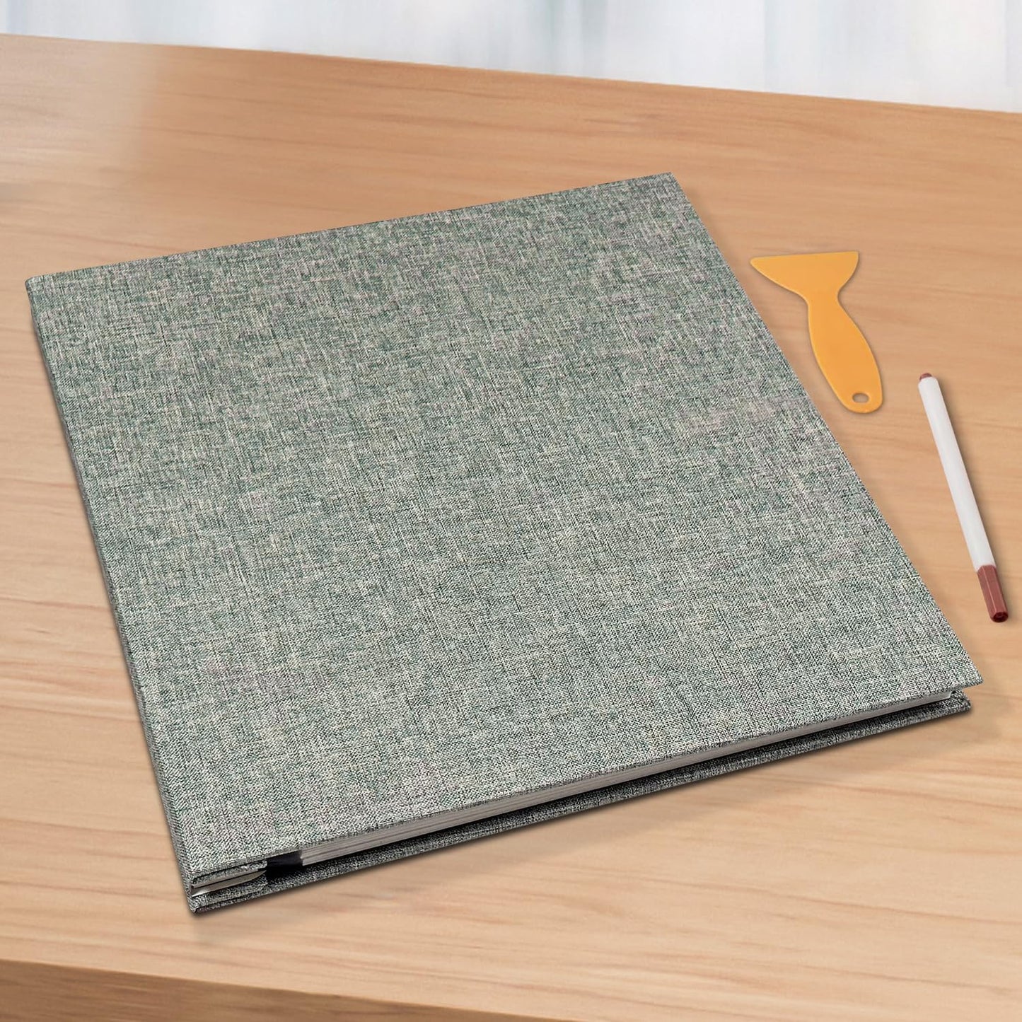 Large Photo Album Self Adhesive Scrapbook Album for 4×6 5×7 8×10 Pictures DIY Magnetic Linen Cover Album 40 Pages for Family Wedding Gifts with Metal Pen and Plastic Board, Light Green