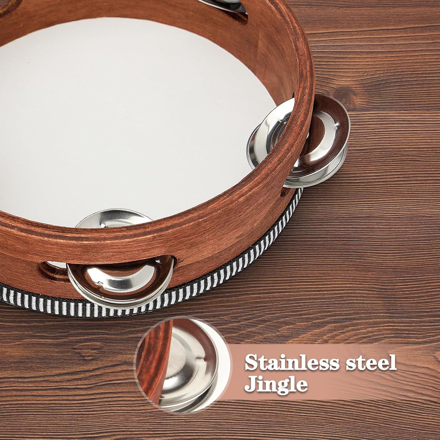 Wooden Hand Held Percussion Tambourine with Storage Bag - 6 Inches, Ideal for Church, Wedding, Party, Dance, Photo Shoot