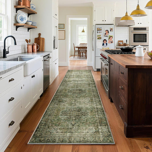 Machine Washable Kitchen Runner Rug: 2'x10' Hallway Rug Non Slip Low-Pile Stain Resistant Soft Carpet Runners for Entryway Hallways Kitchen Laundry Room Beside Farmhouse