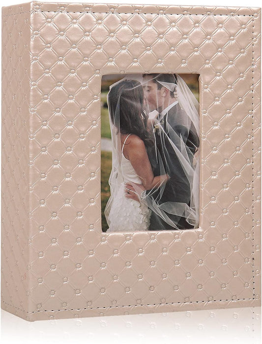 RECUTMS Small 4x6 Photo Album with 200 Pockets, Pink, Faux Leather, Can Hold 200 Horizontal Photos