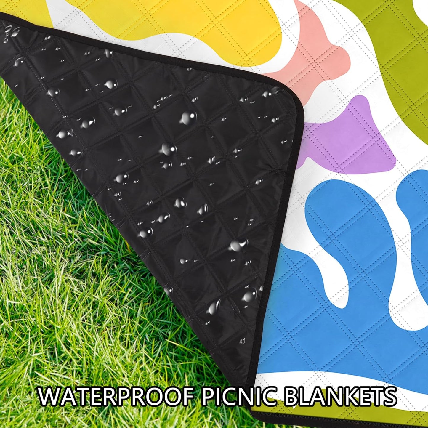 Picnic Blankets Sandproof Waterproof, Extra Large 79''x79'' Foldable & Portable Beach Blanket, 3-Layer Fabric Outdoor Mat for Family Camping, Park, Travel, Grass Lawn, outdoor-Tropical Color Splash