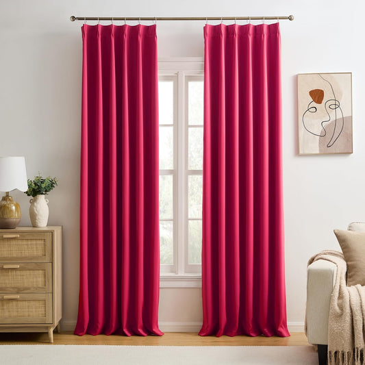 KEQIAOSUOCAI Pinch Pleated Curtains 120 Inches Long, Energy Saving Window Treatment Privacy Drapery for Living Room, Vertical Track System Elegant Hook Drapes(Hot Pink, 2 Panels, W40 x L120)