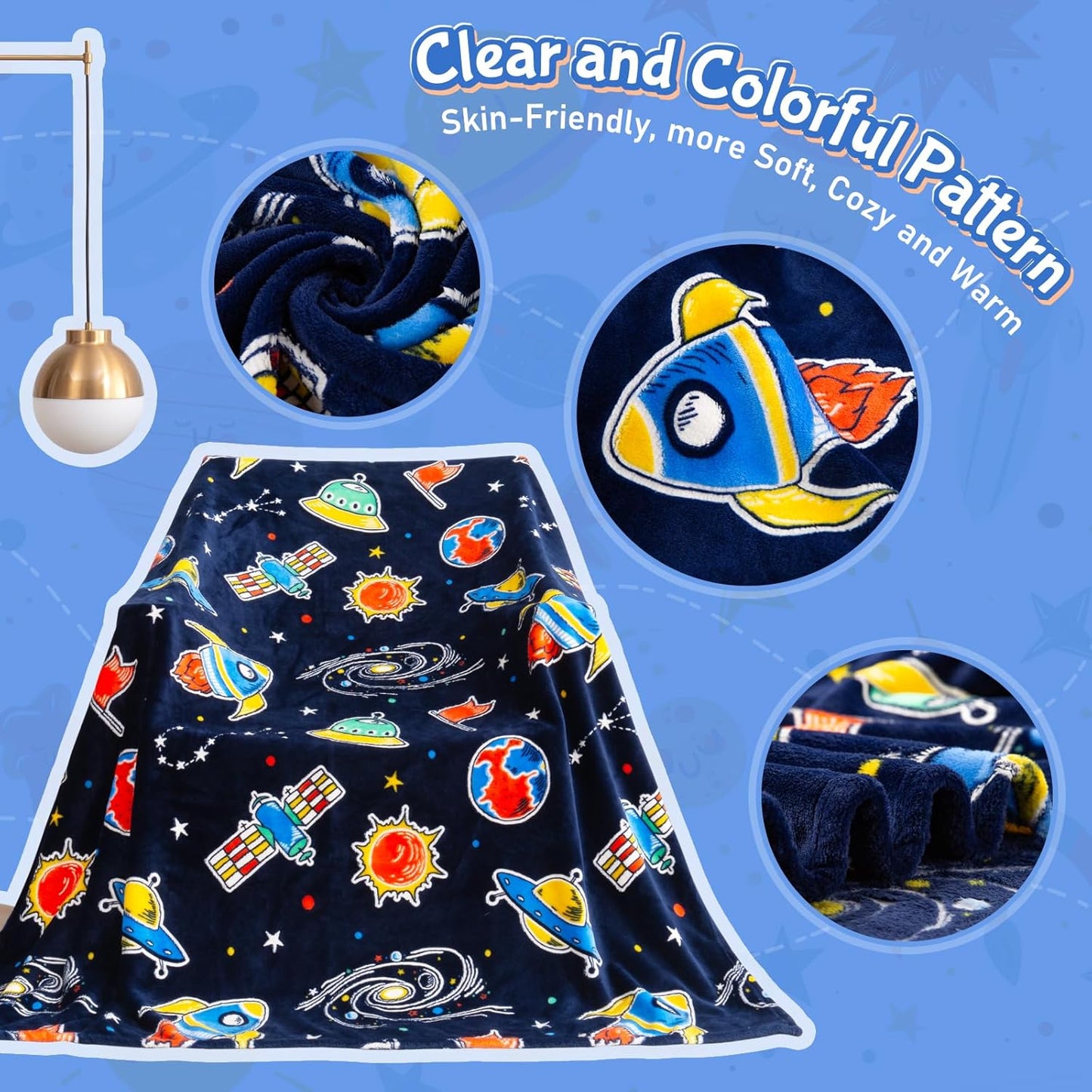 Boulou Glow in The Dark Galaxy Space Blanket Gifts for Boys Girls, Star Planet and Solar System Decor for Adult Kids, Birthday Spaceship Toys Gift for Age 3 4 5 6 7 8 9 10 Year Old for Christmas