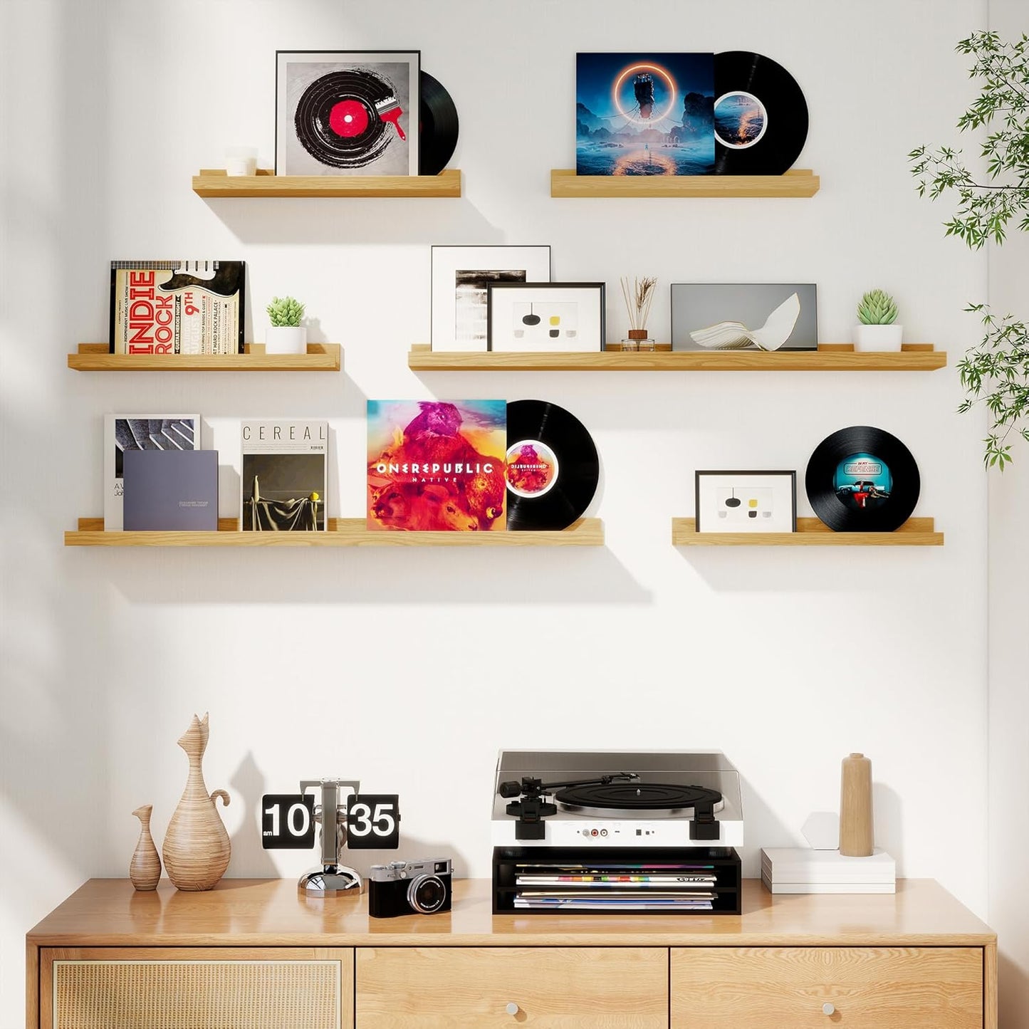 Axeman Picture Ledge Shelf, Floating Shelves for Wall Decor Storage Set of 6, 24 inch Floating Wall Mounted Shelves, Wall Shelves with Lip for Living Room, Bedroom, Nursery, Bathroom, Kitchen, Oak