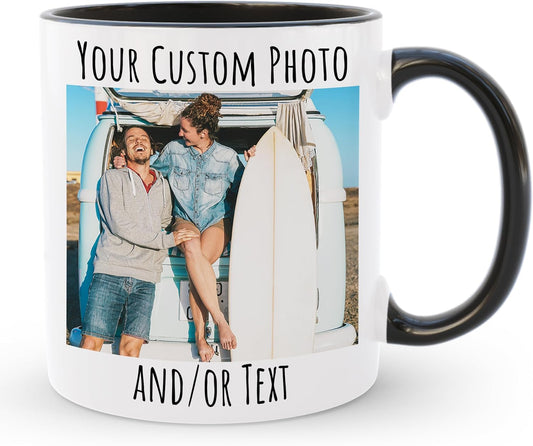 Personalized Coffee Mug | Custom Photo Text or Logo Ceramic Mug | Customized 11 Oz Tea Cup – Unique Gift for Men & Women | Taza Personalizadas Design with Picture and Words | White – Black