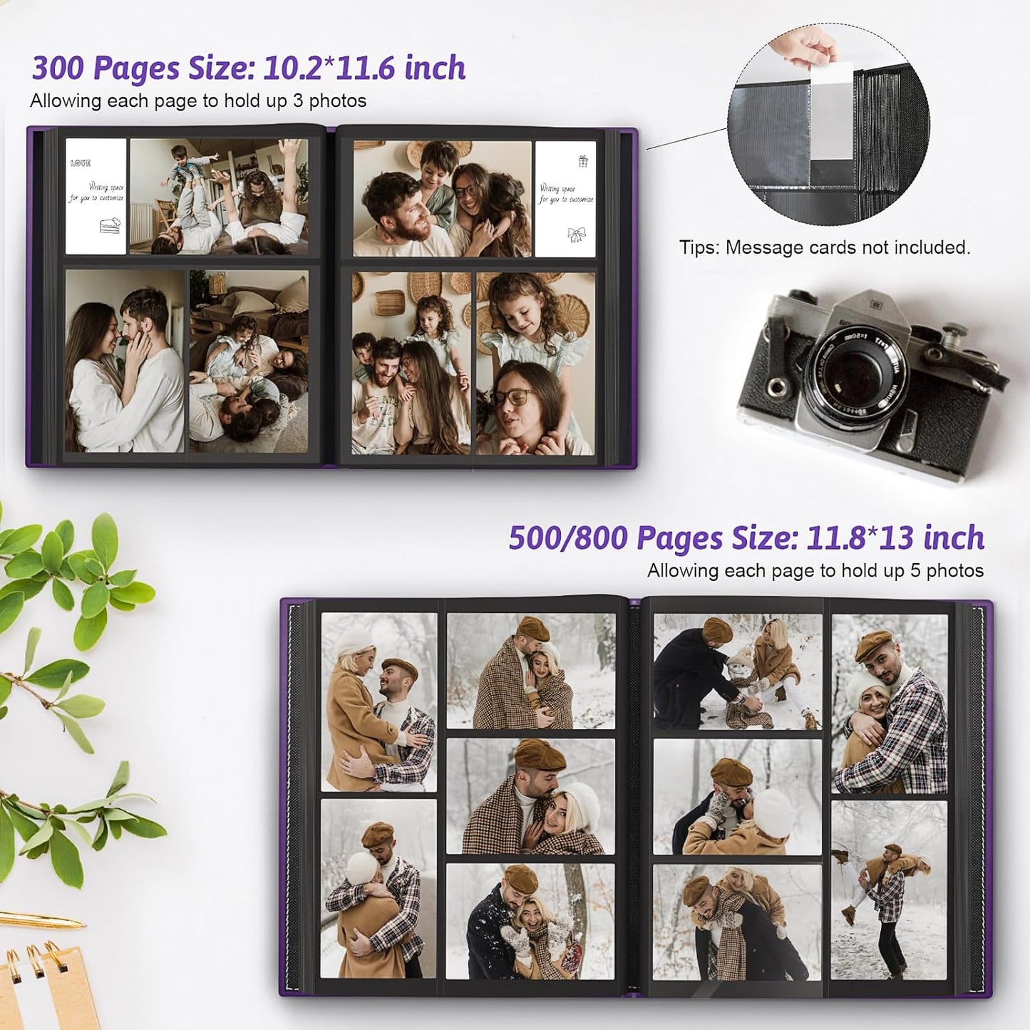 Popotop Photo Album 4x6 300 Pockets with Leather Hardcover Cover, Small Photo Album Holder Book with 50Pcs Pages for Family Travel Wedding Baby Gifts