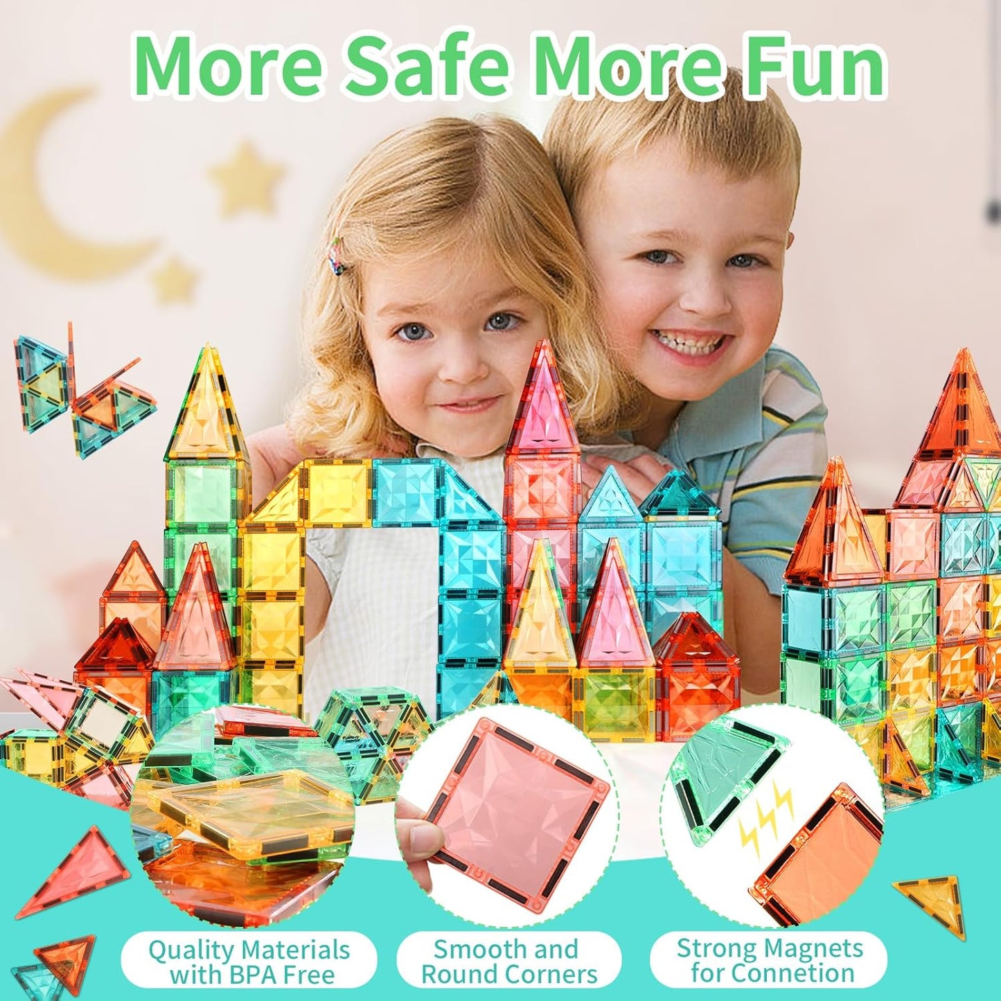 Magnetic Tiles 100-Piece Set for Kids, Magnetic Building Blocks STEM Toys for Age 3+ Boys and Girls, Educational Magnet Construction Tiles for Creativity & Learning