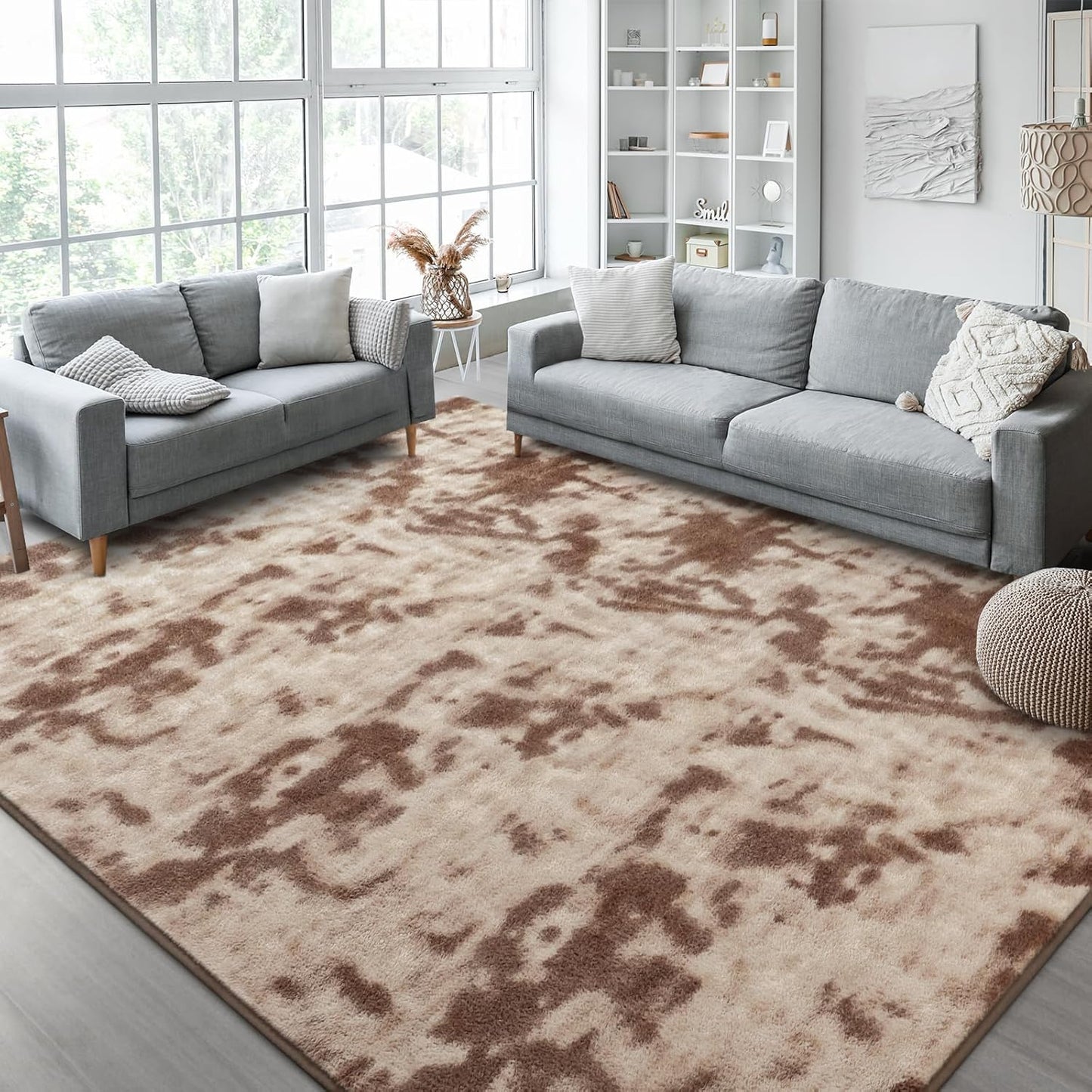 Kimicole 5x8 Washable Area Rugs for Bedroom Living Room, Low Pile Ulta-Thin Solid Color Rug, Non-Slip Soft Fluffy Carpet for Nursery Kids Room Dorm Room Home Decor (Brown)