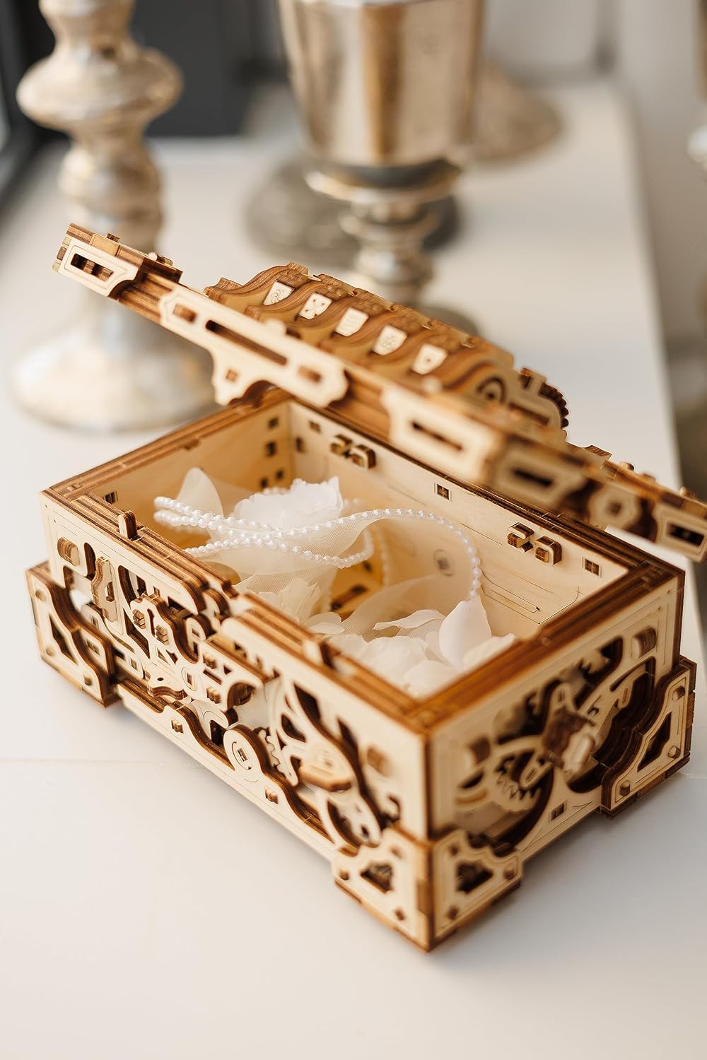 Wood Trick Enigma Chest Lock Puzzle Box Wooden 3D Puzzles for Adults and Kids to Build - Engineering DIY Project Mechanical Model Kits for Adults Wooden Models