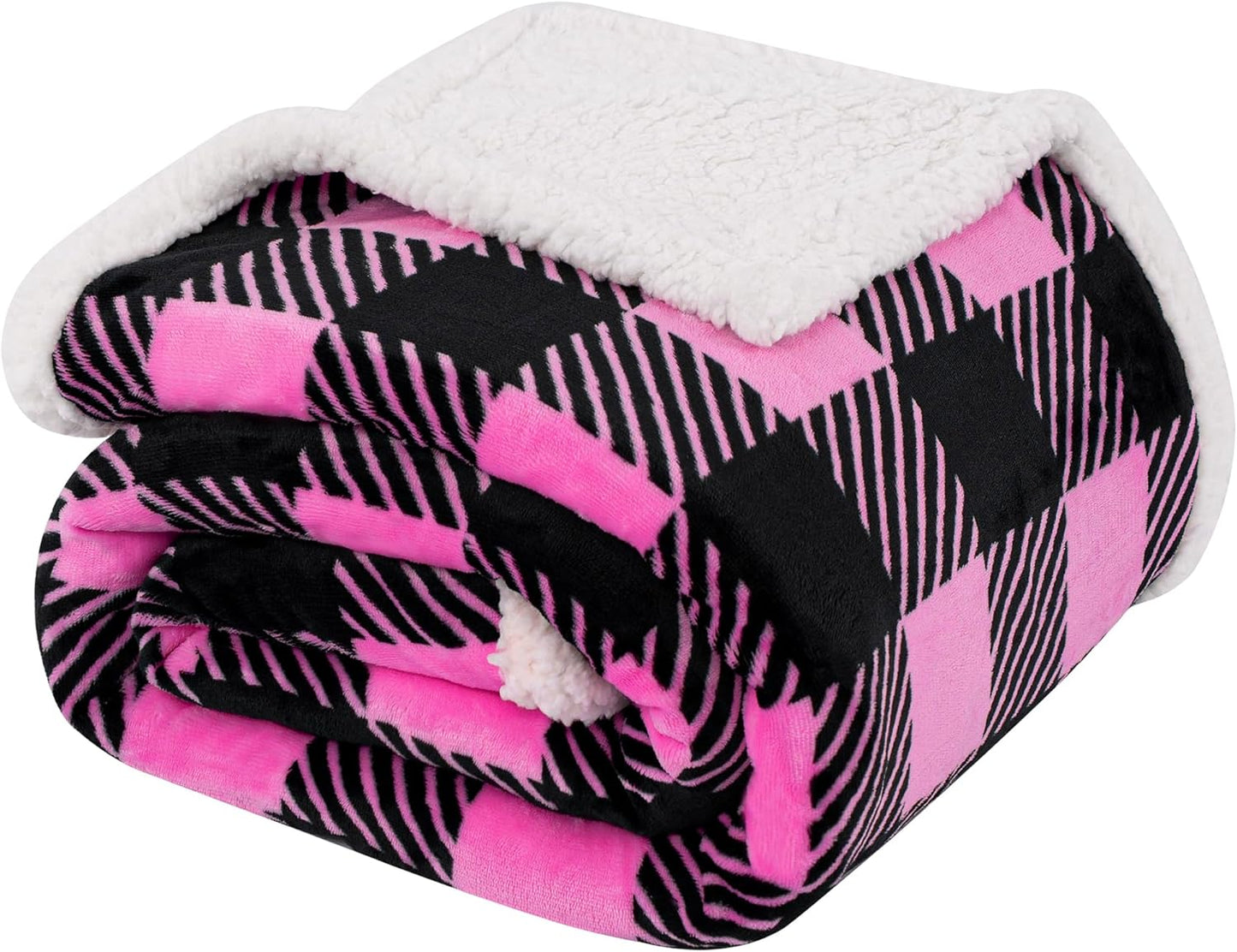 Touchat Sherpa Plaid Twin Blanket 60" X 70", Fuzzy Fluffy Soft Cozy Throw Blanket, Twin Size Plush Fleece Flannel Plush Microfiber Blanket for Couch Bed Sofa (Rosepink)