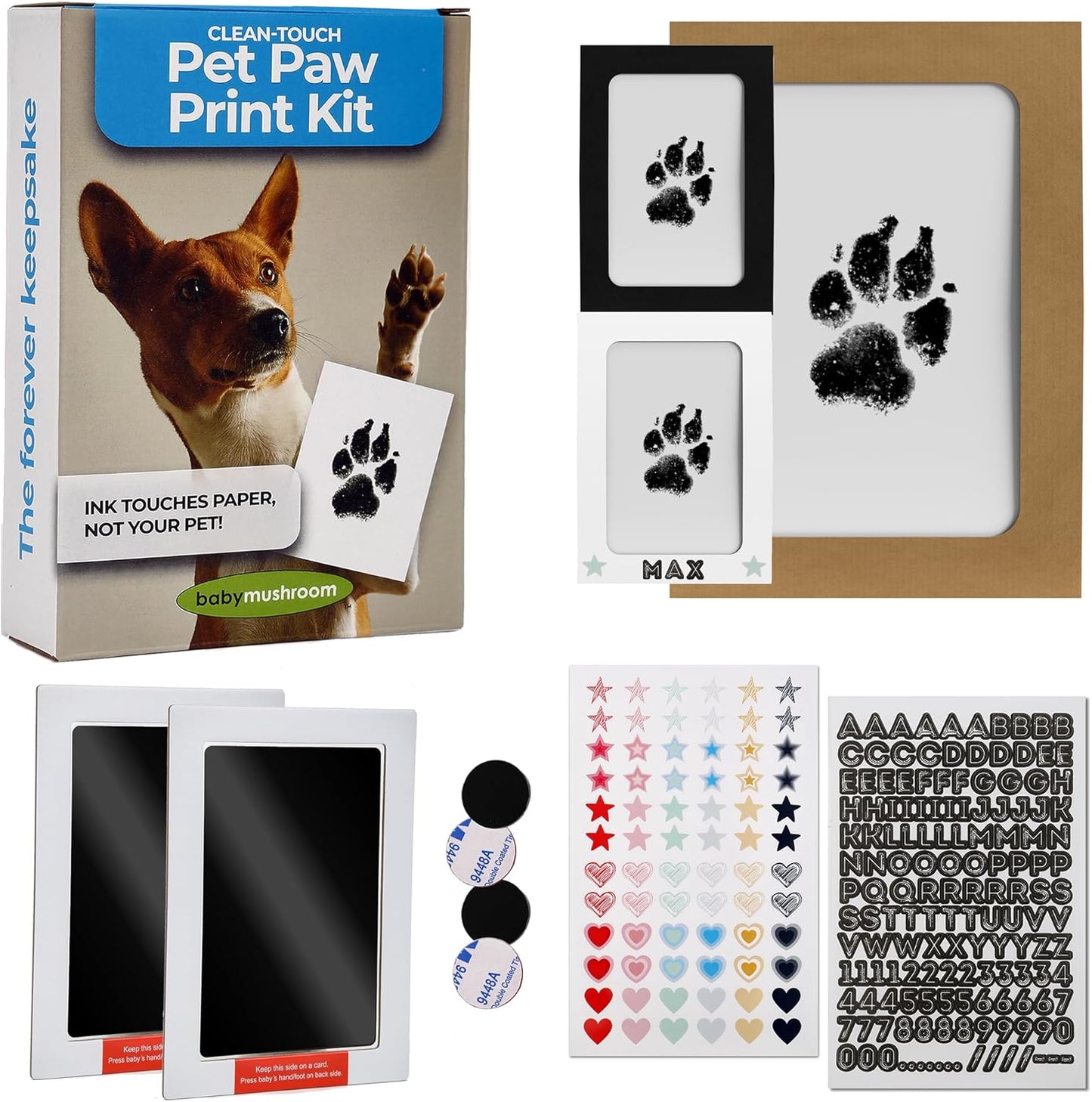 Baby Mushroom Pet Paw Ink Print Kit | Personalized Gift for Pet Lovers | Small Dog and Cat Memorial Keepsake with Clean-Touch Inkless Ink Pad & Picture Frames
