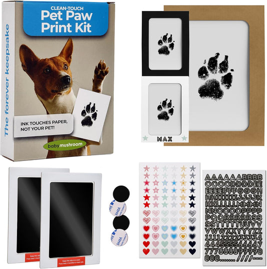 Baby Mushroom Pet Paw Ink Print Kit | Personalized Gift for Pet Lovers | Small Dog and Cat Memorial Keepsake with Clean-Touch Inkless Ink Pad & Picture Frames