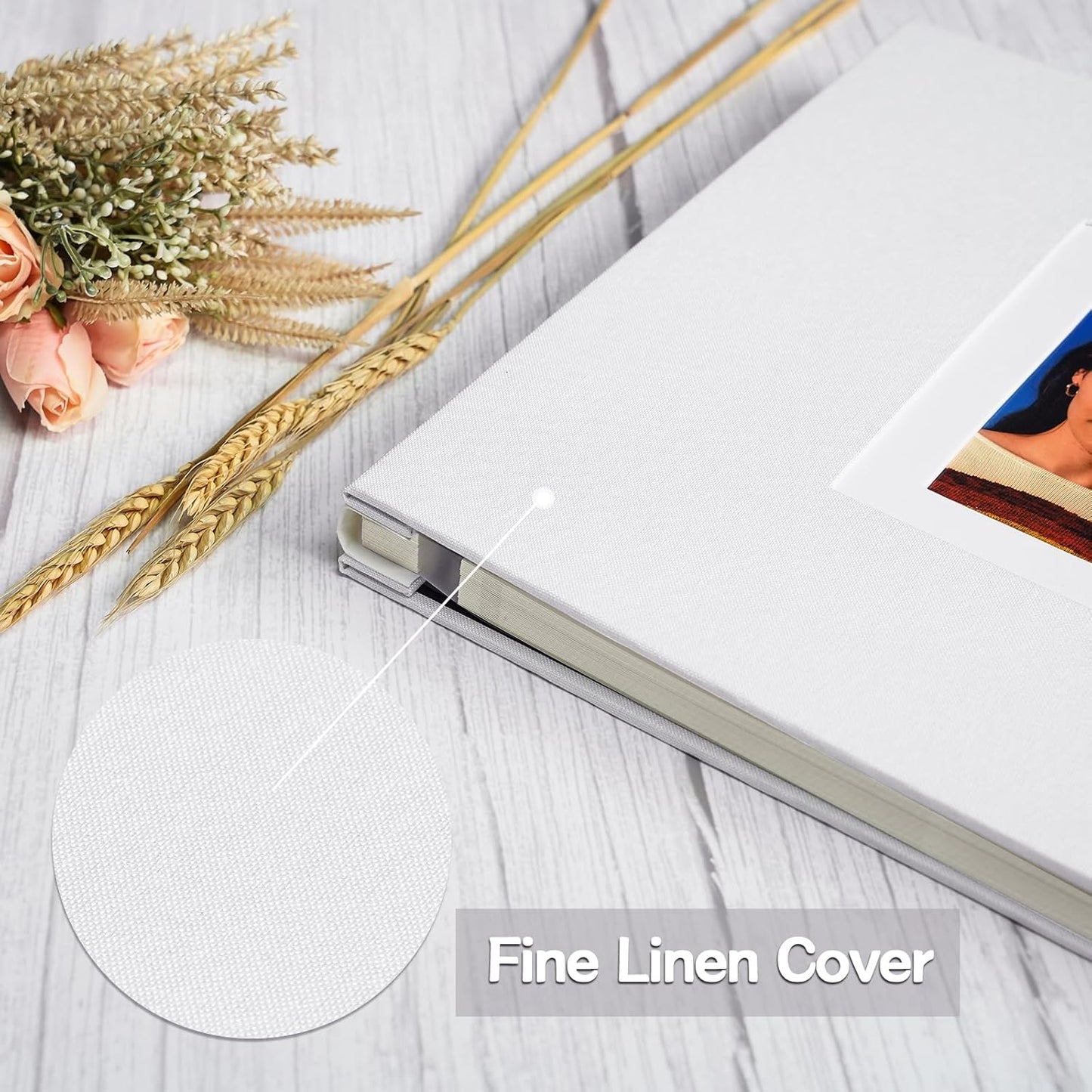 Vienrose Photo Album Self Adhesive for 2x3 4x6 5x7 8x10 Pictures DIY Scrapbook 40 Blank Pages Linen Cover Memory Book for Wedding, Baby Growth, Travel, White