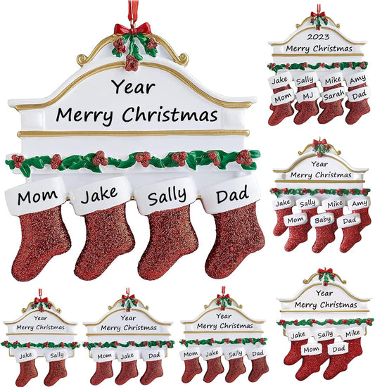 Personalized Christmas Ornaments 2025 Family of 2/3/4/5/6/7/8 Custom Christmas Stocking Ornament with Names Customized Ornaments for Xmas Tree,Family of 4